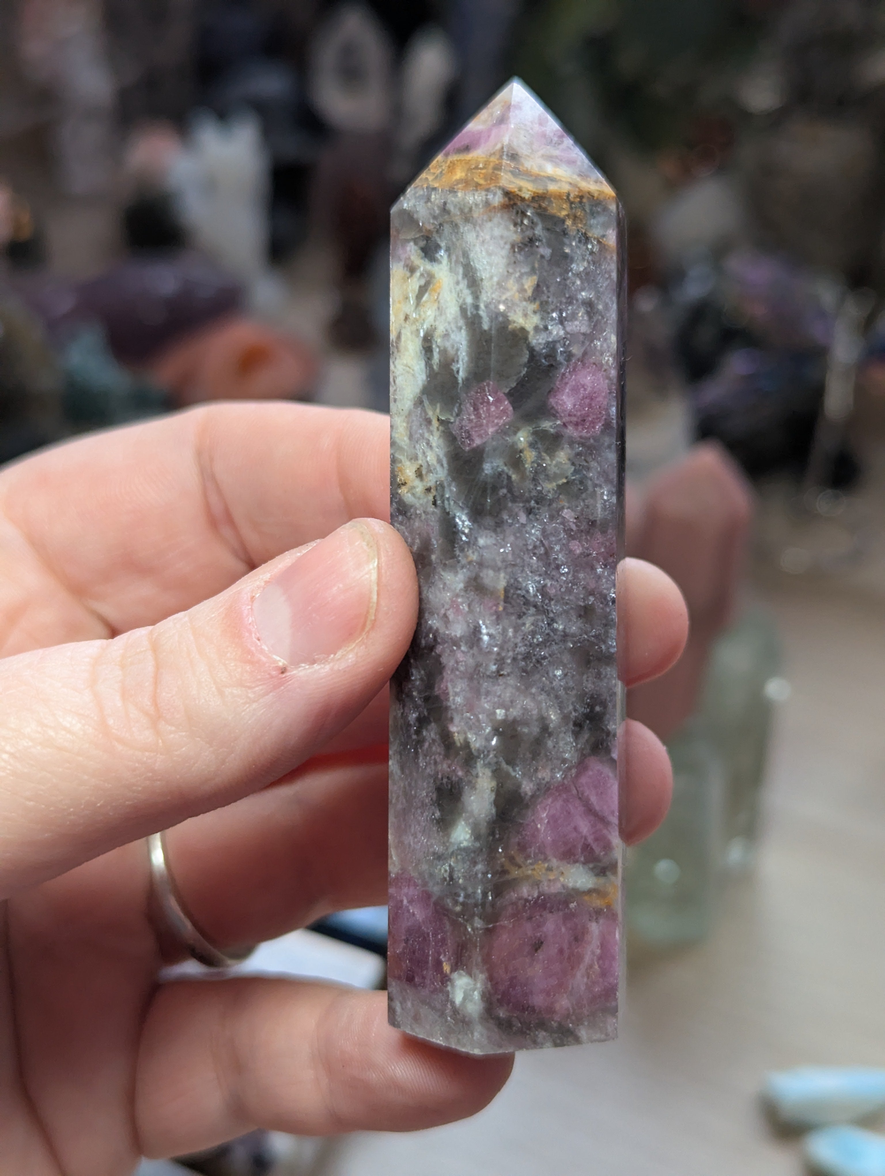 Unicorn stone crystal tower with lots of smokey quartz