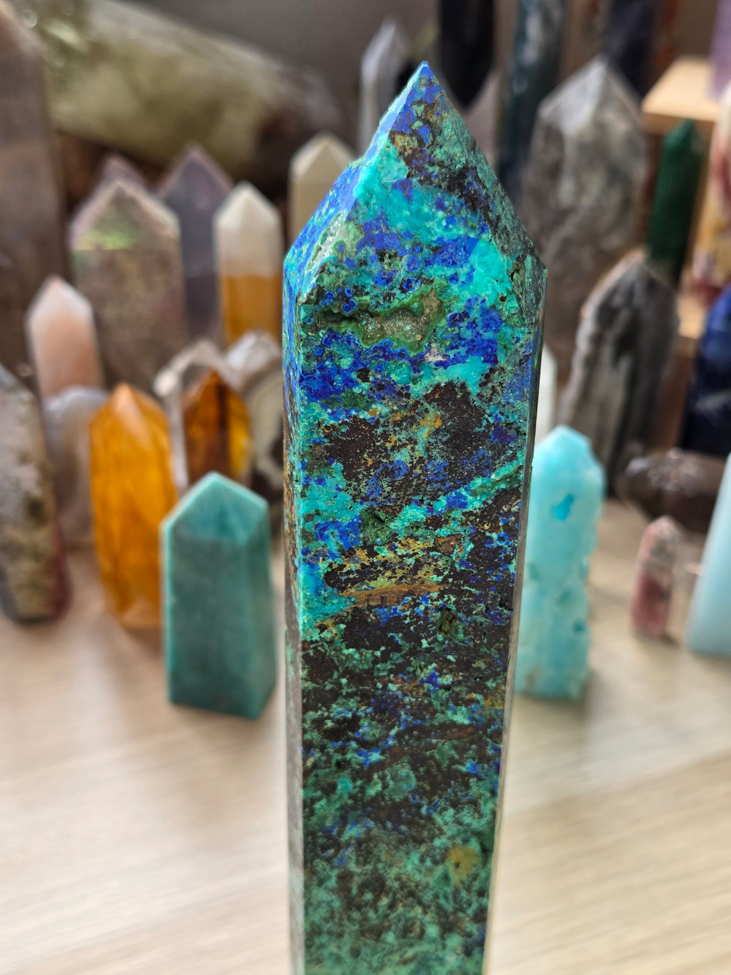 23cm Chrysocolla malicite Azerite  crystal tower