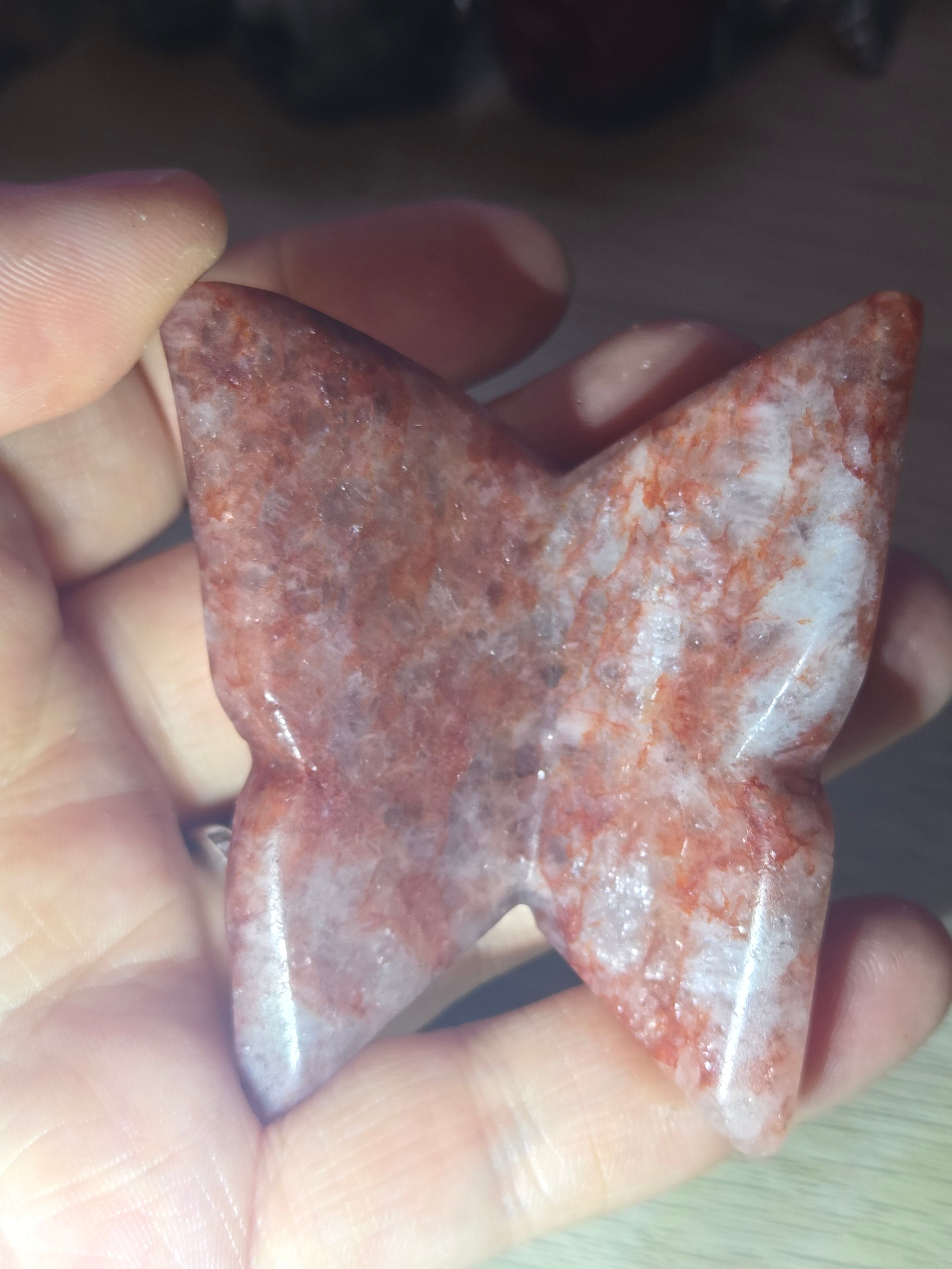Fire quartz crystal Butterfly carving