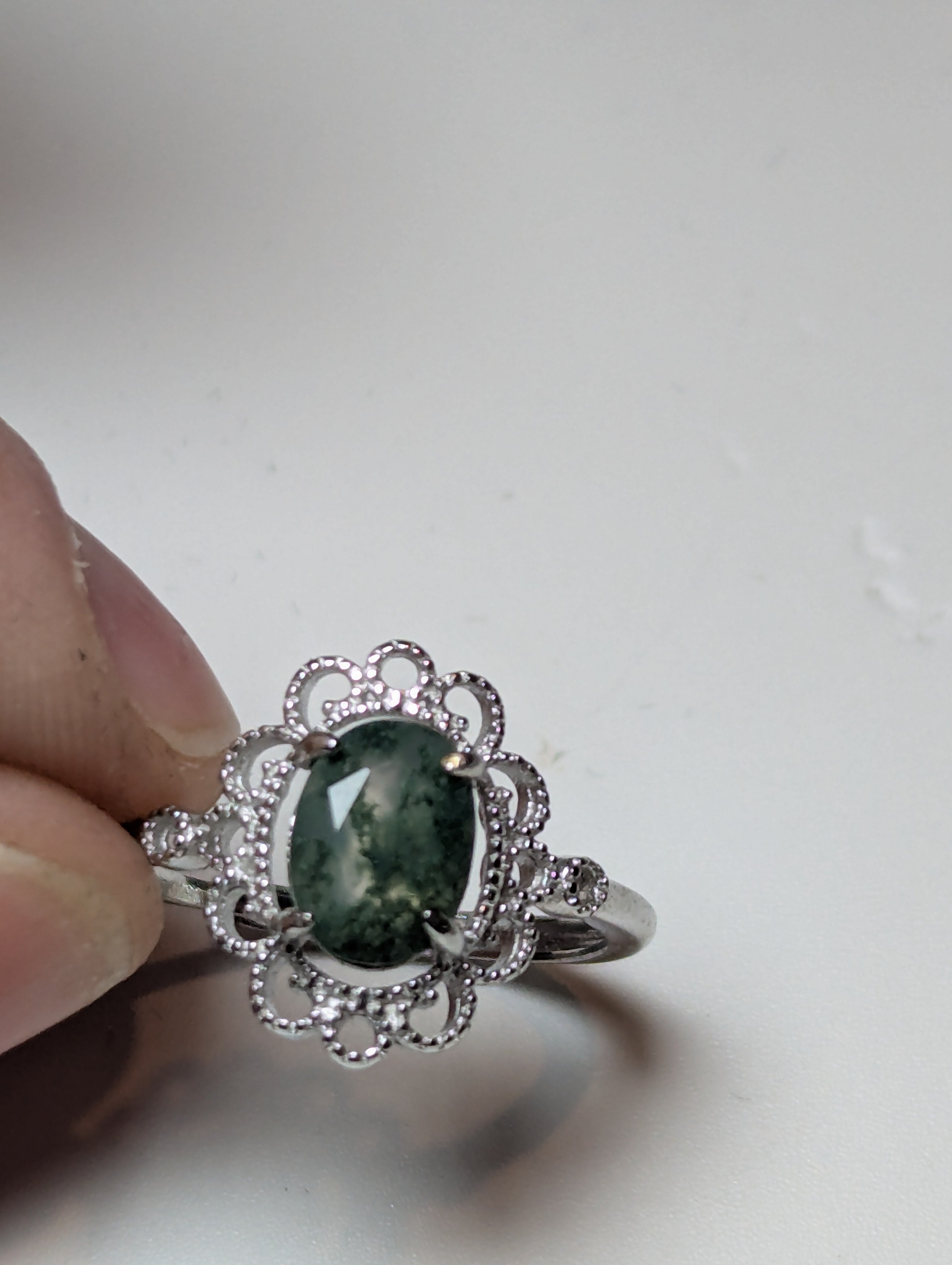 Moss Agate crystal Adjustable ring stainless steel