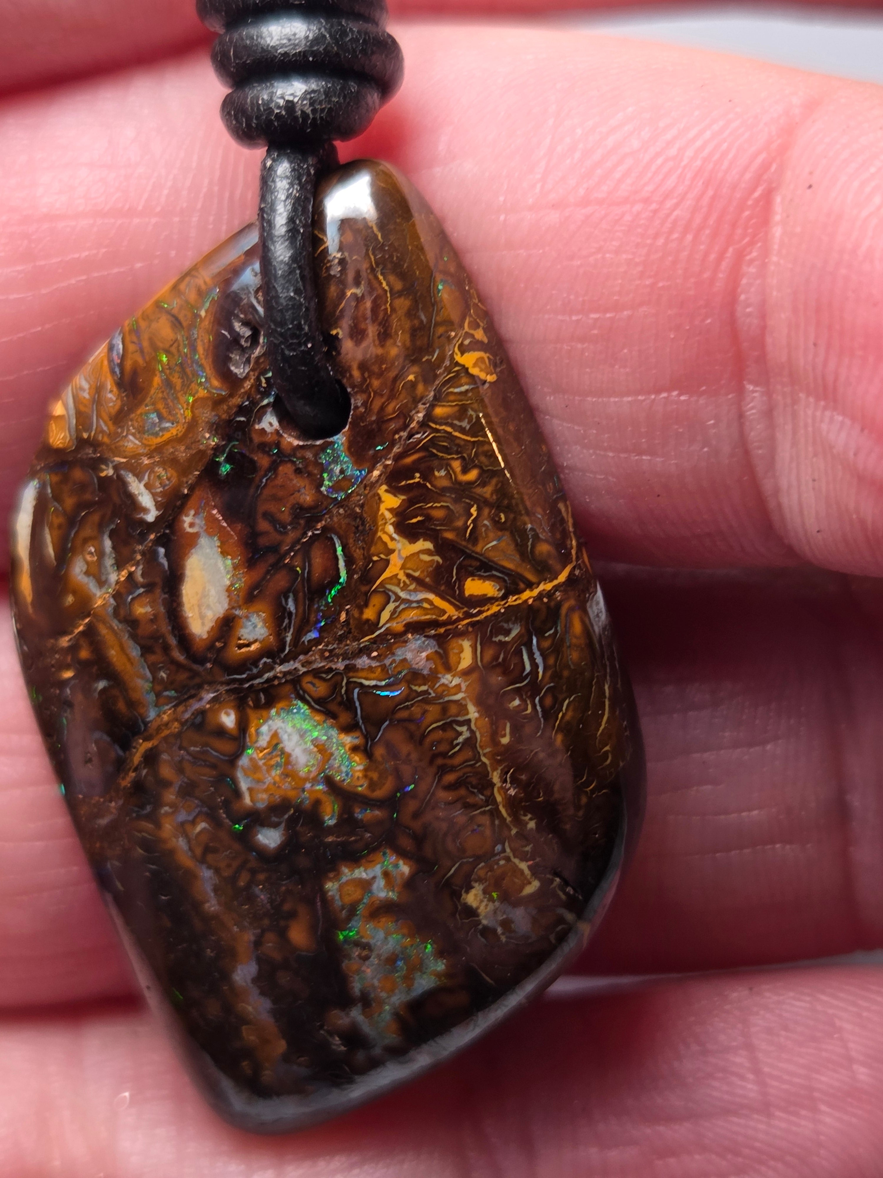 Matrix opal on a ajustable  leather necklace