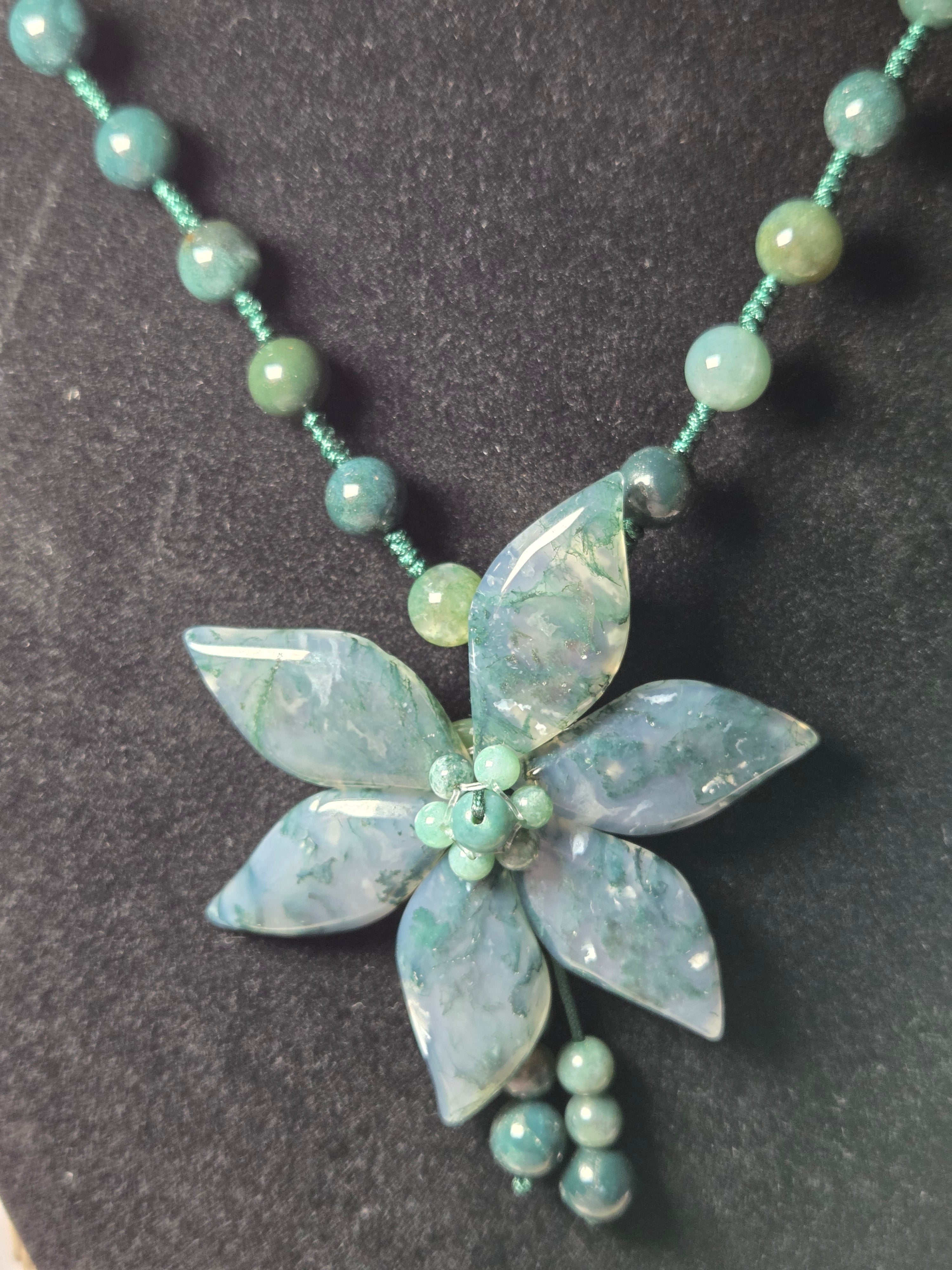 Amazing  grade AAA Moss agate crystal long  necklace