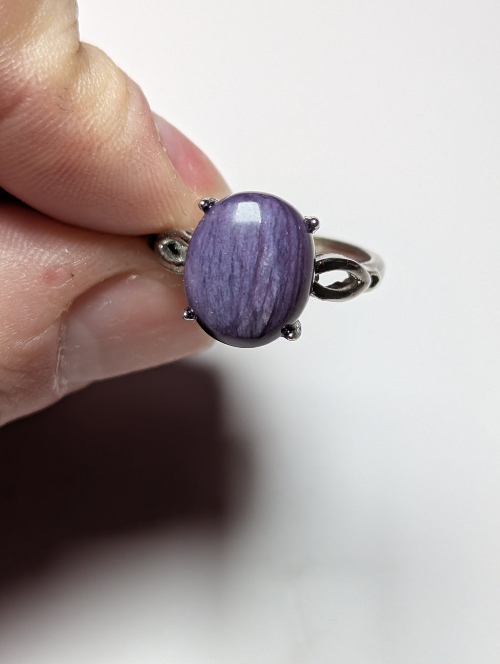 purple charoite crystal adjustable ring stainless steel