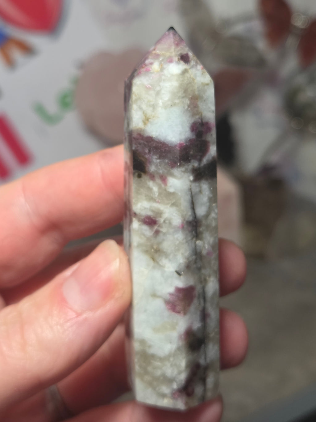 Pink Tourmaline crystal tower with smokey quartz