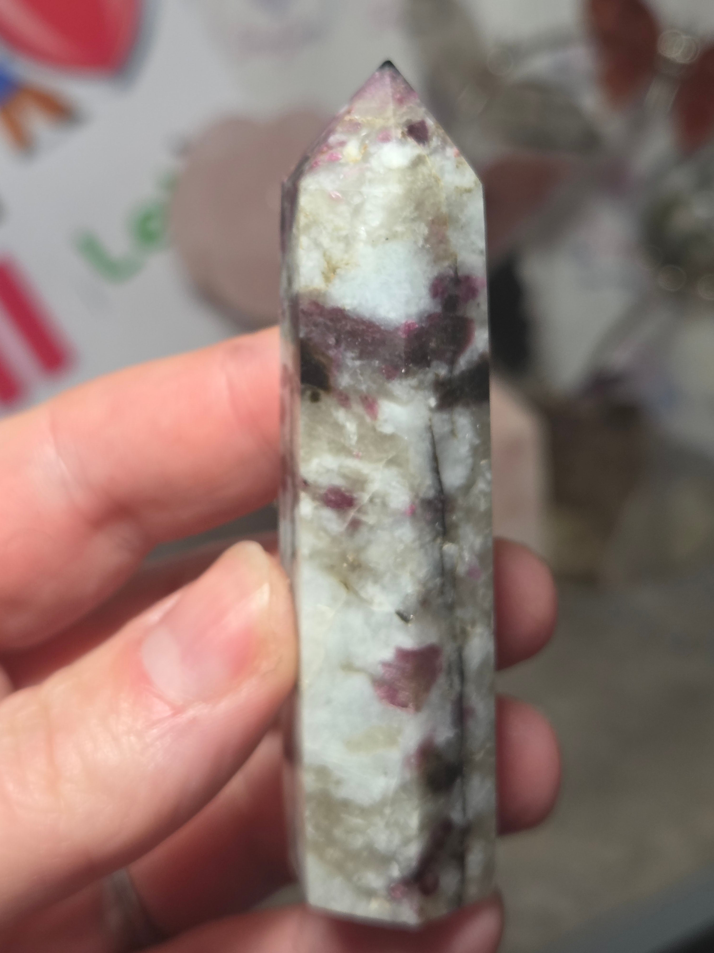 Pink Tourmaline crystal tower with smokey quartz