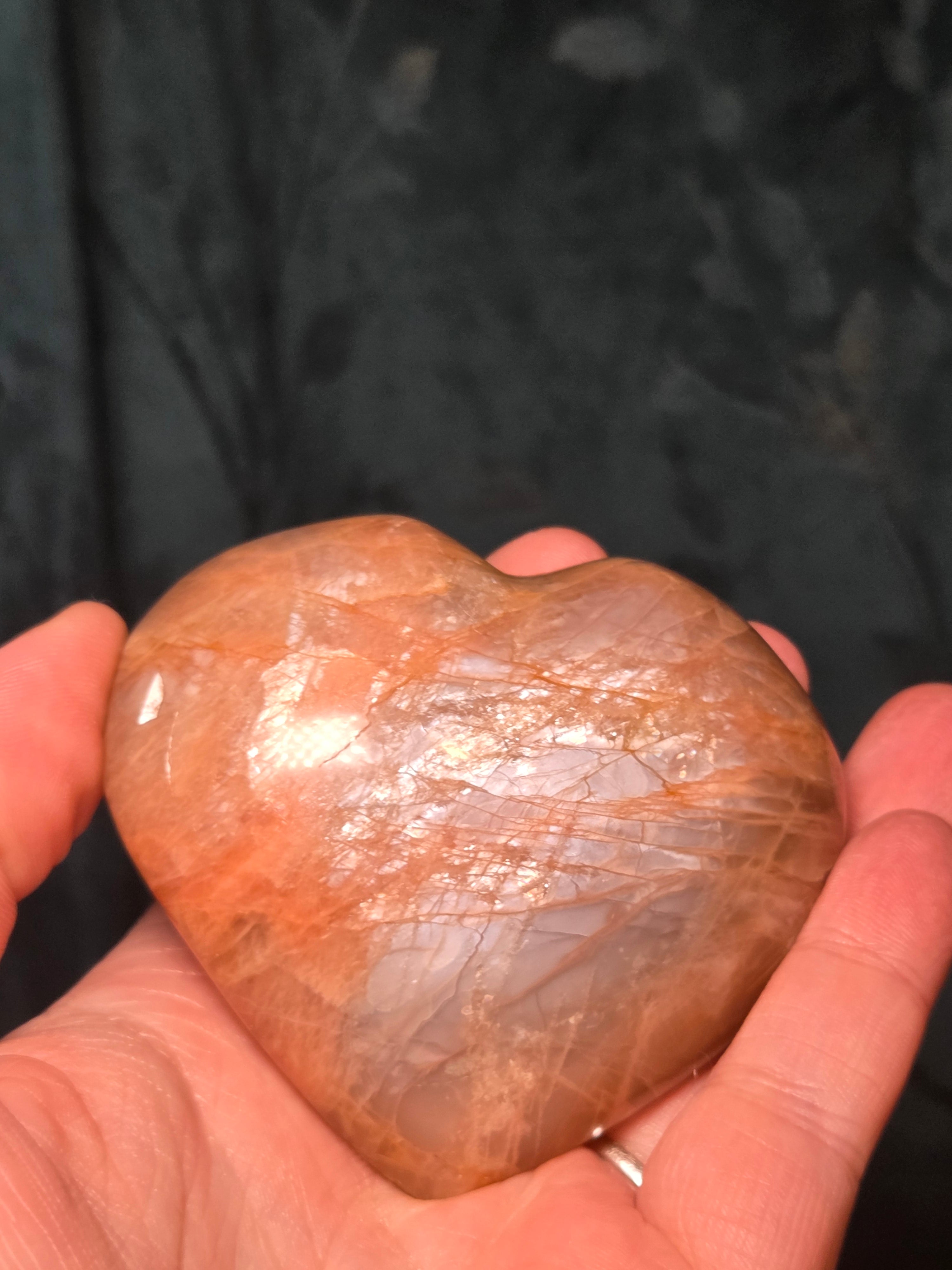 Puffey moonstone crystal heart carving