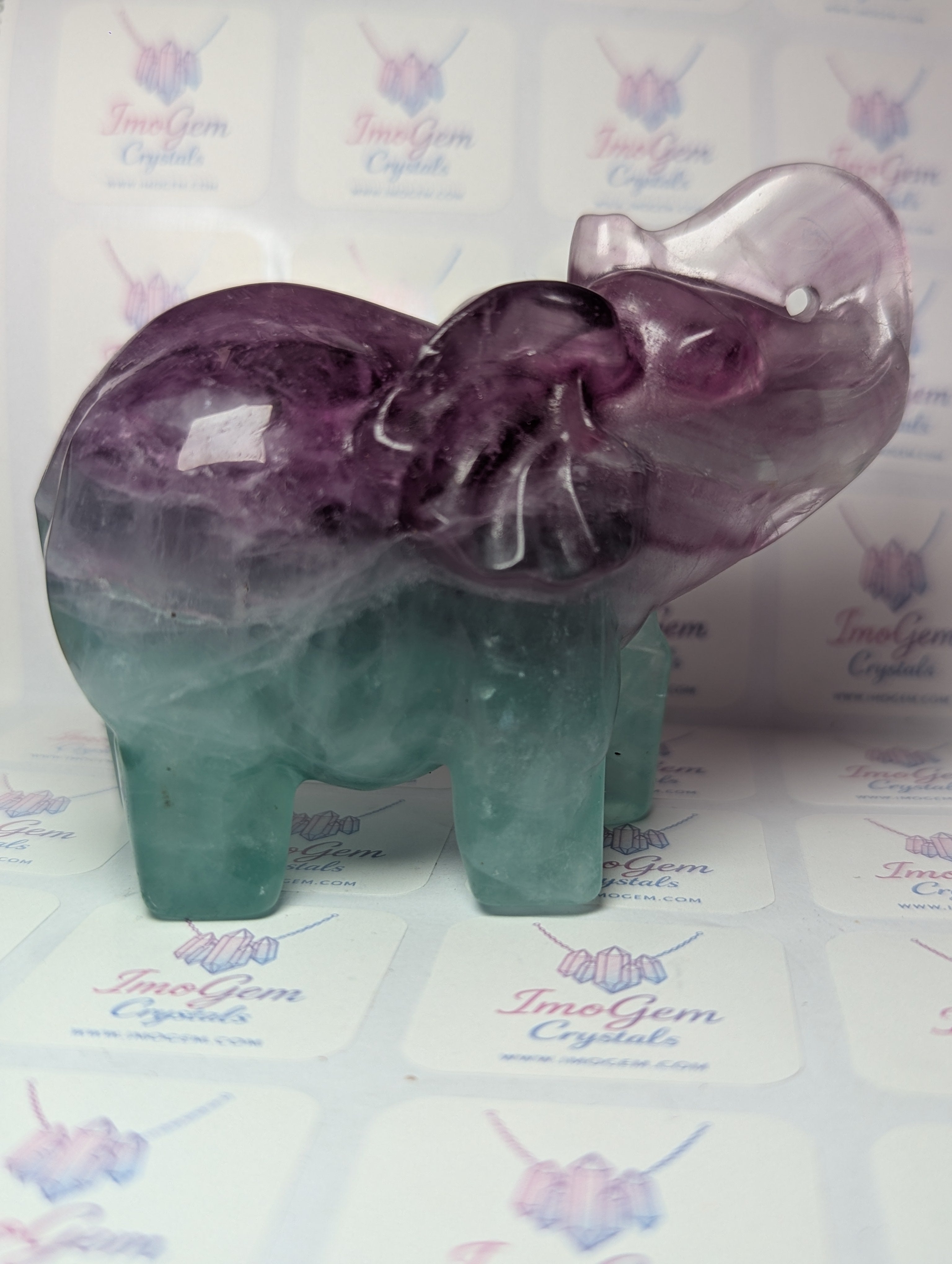 Rainbow flourite crystal Elephant carving
