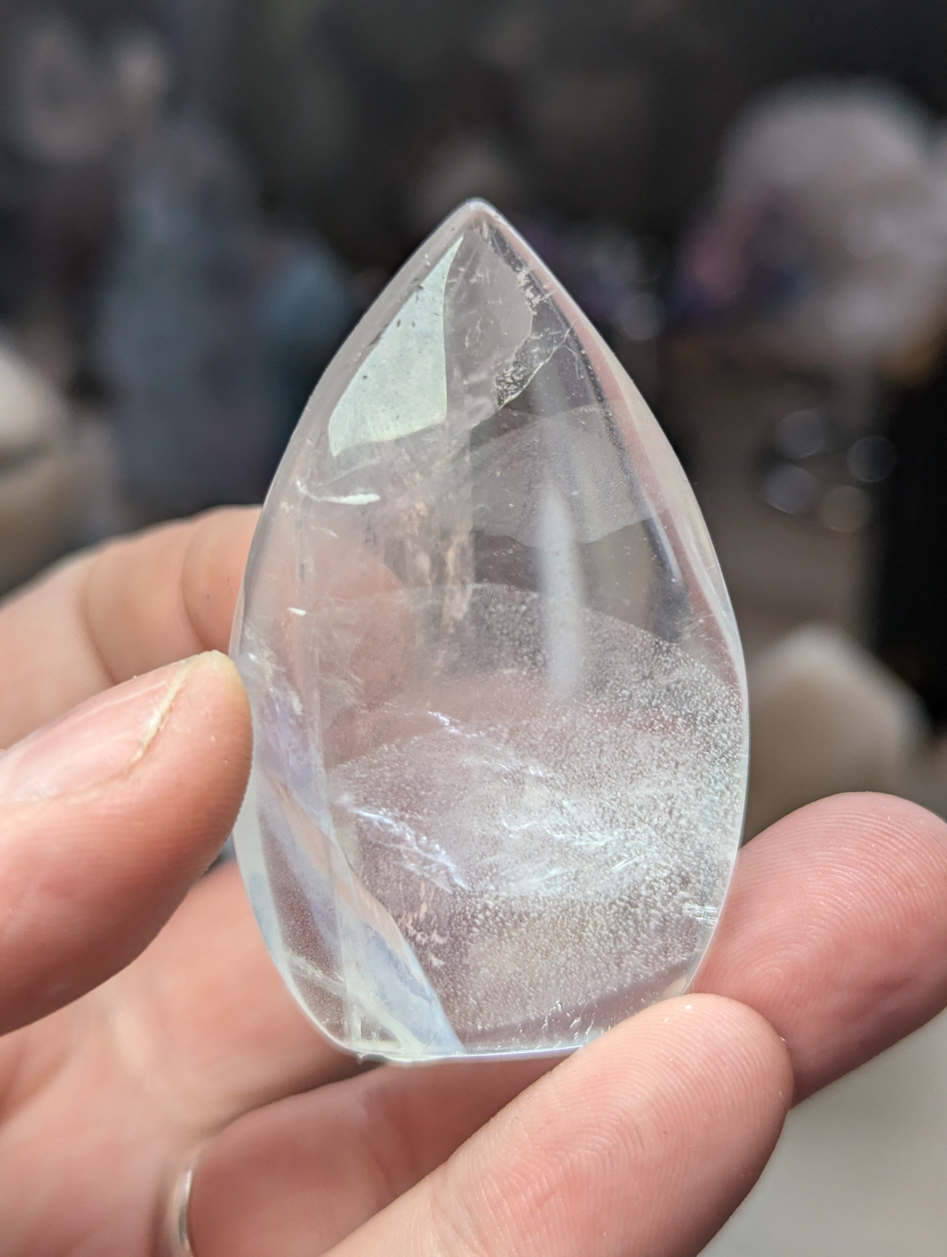 Clear quartz crystal tear drop carving