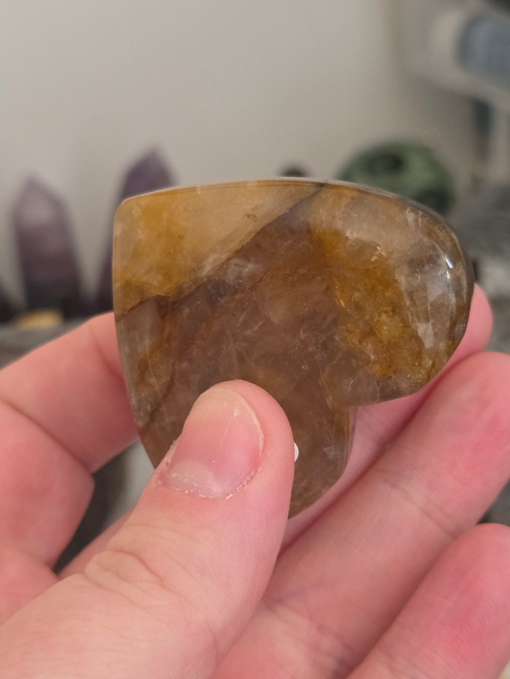 Fire quartz and  golden healer crystal heart