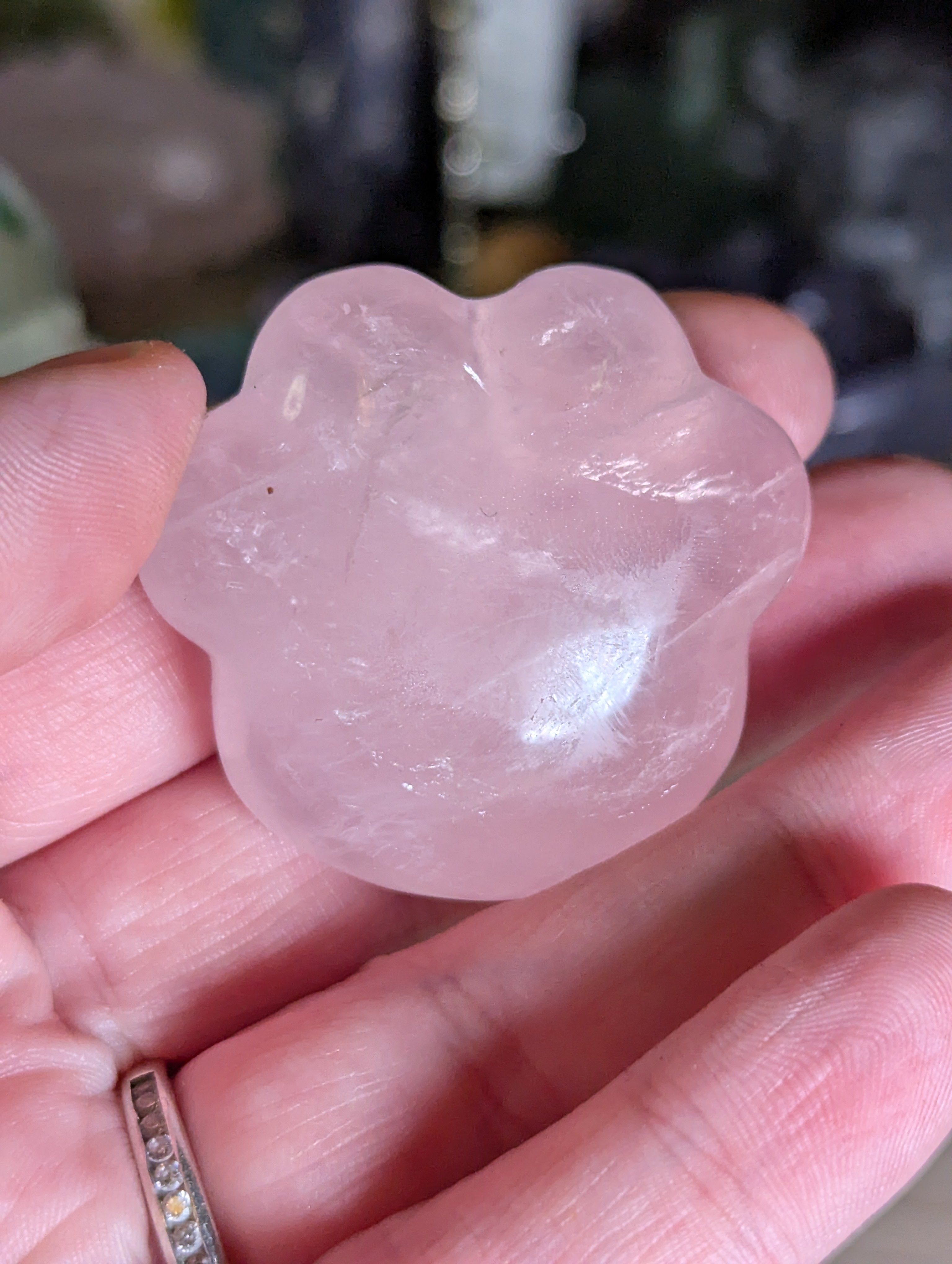 Rose quartz crystal paw print