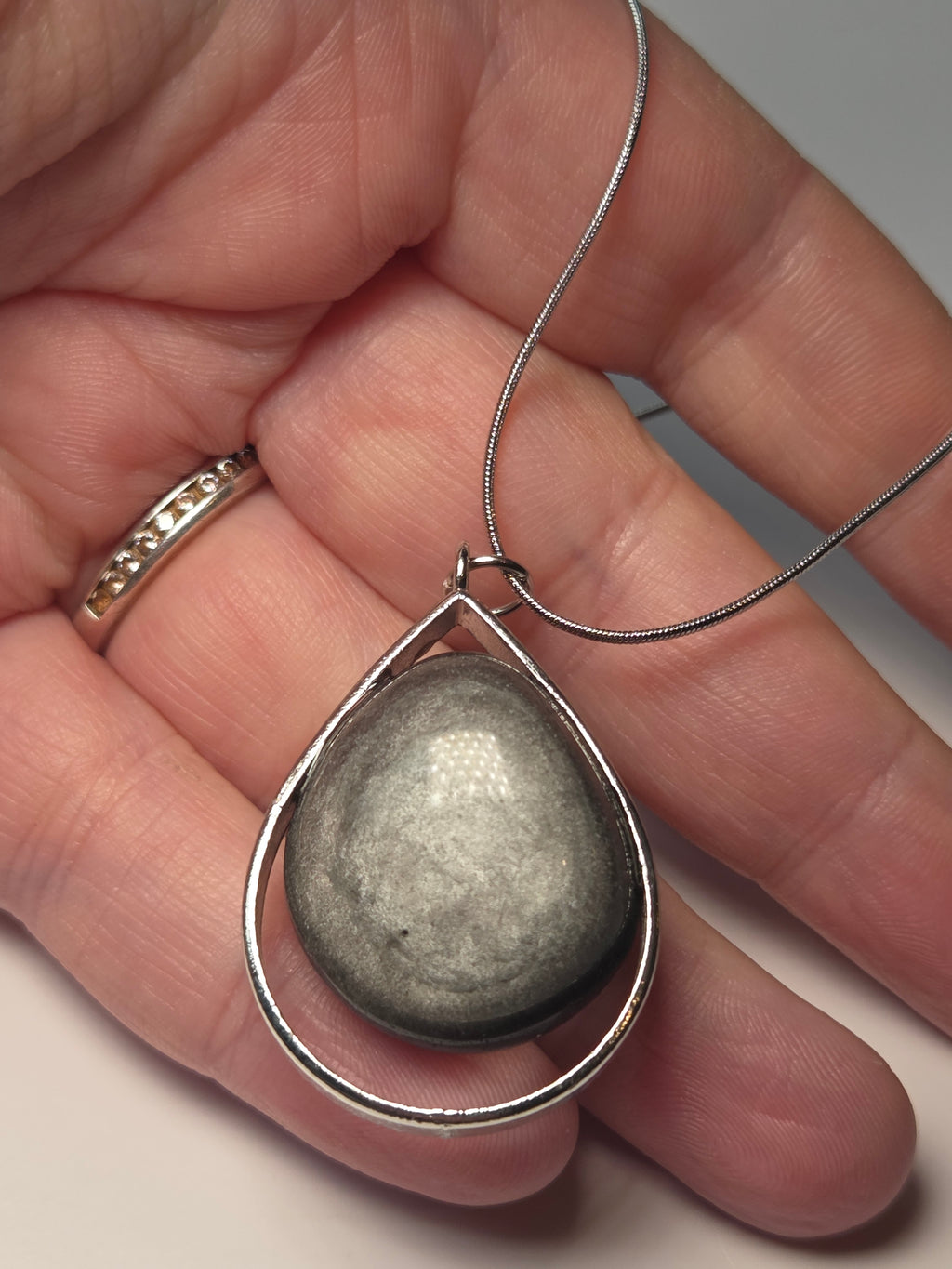 Silver sheen obsidian crystal handmade  necklace