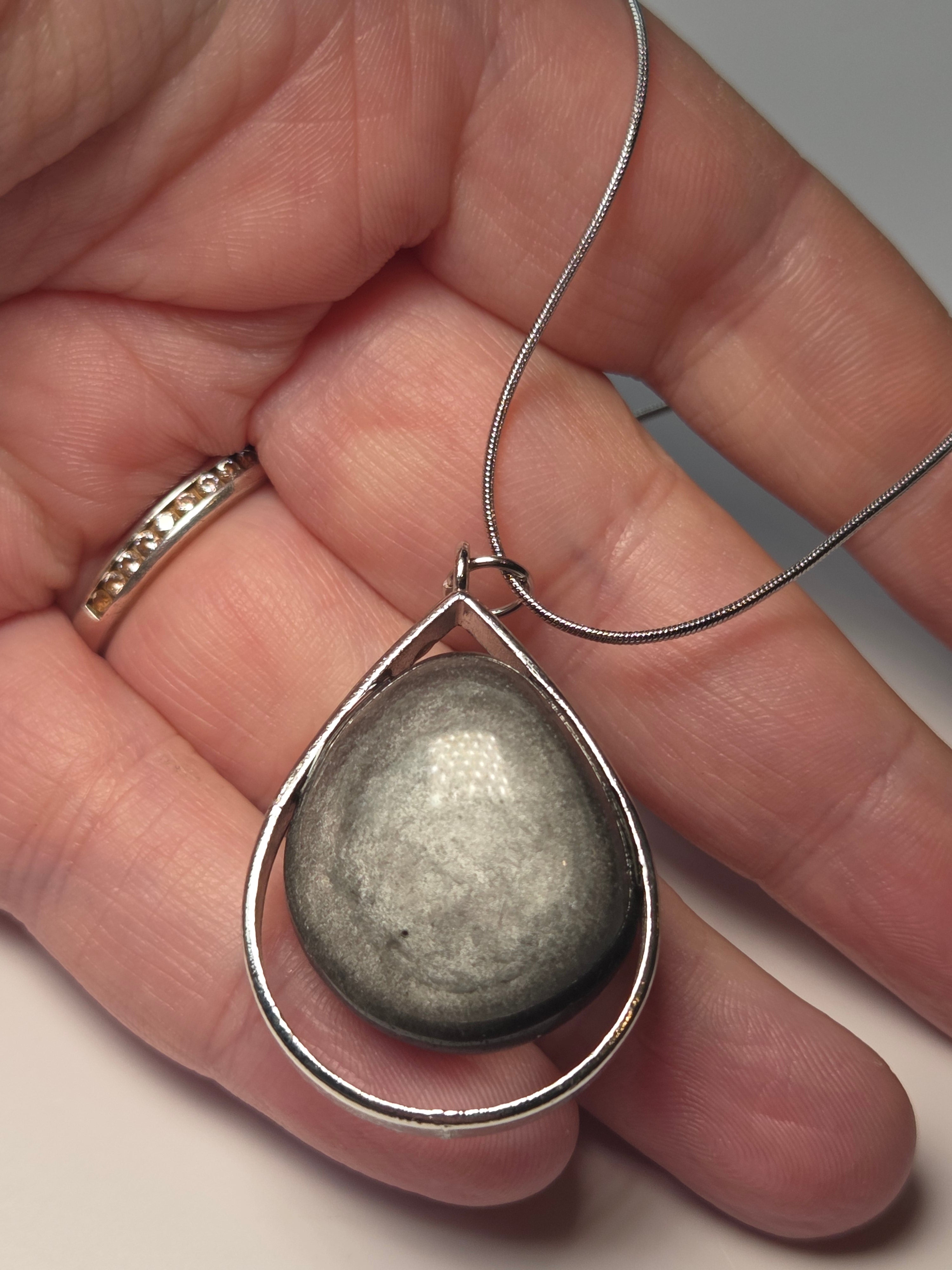 Silver sheen obsidian crystal handmade  necklace