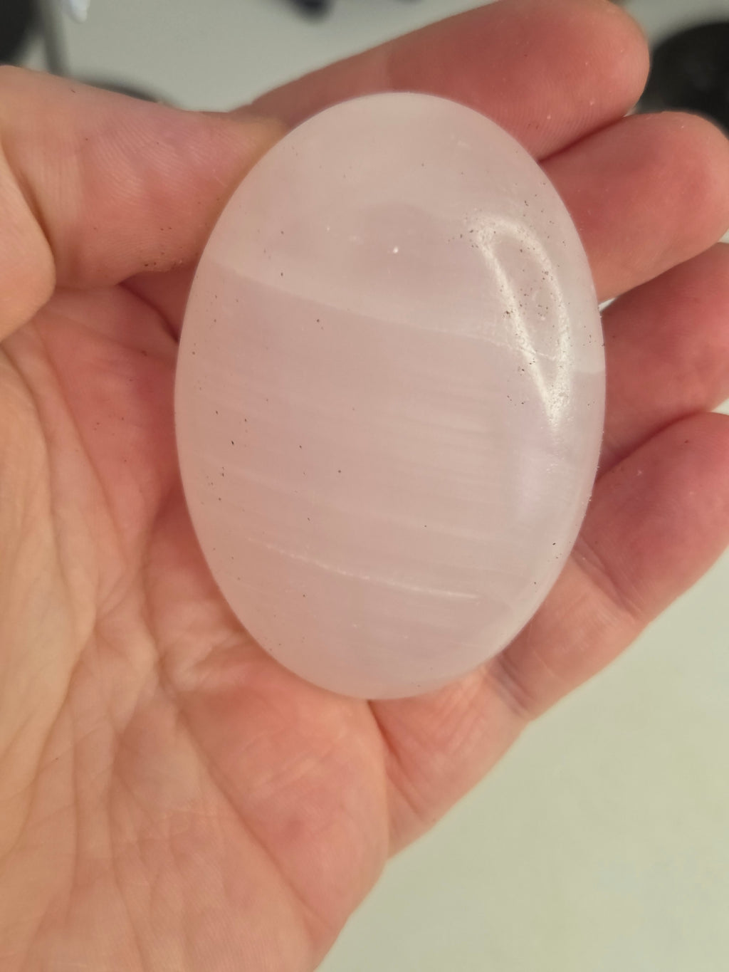 Pink Mango calcite crystal palm stone great UV