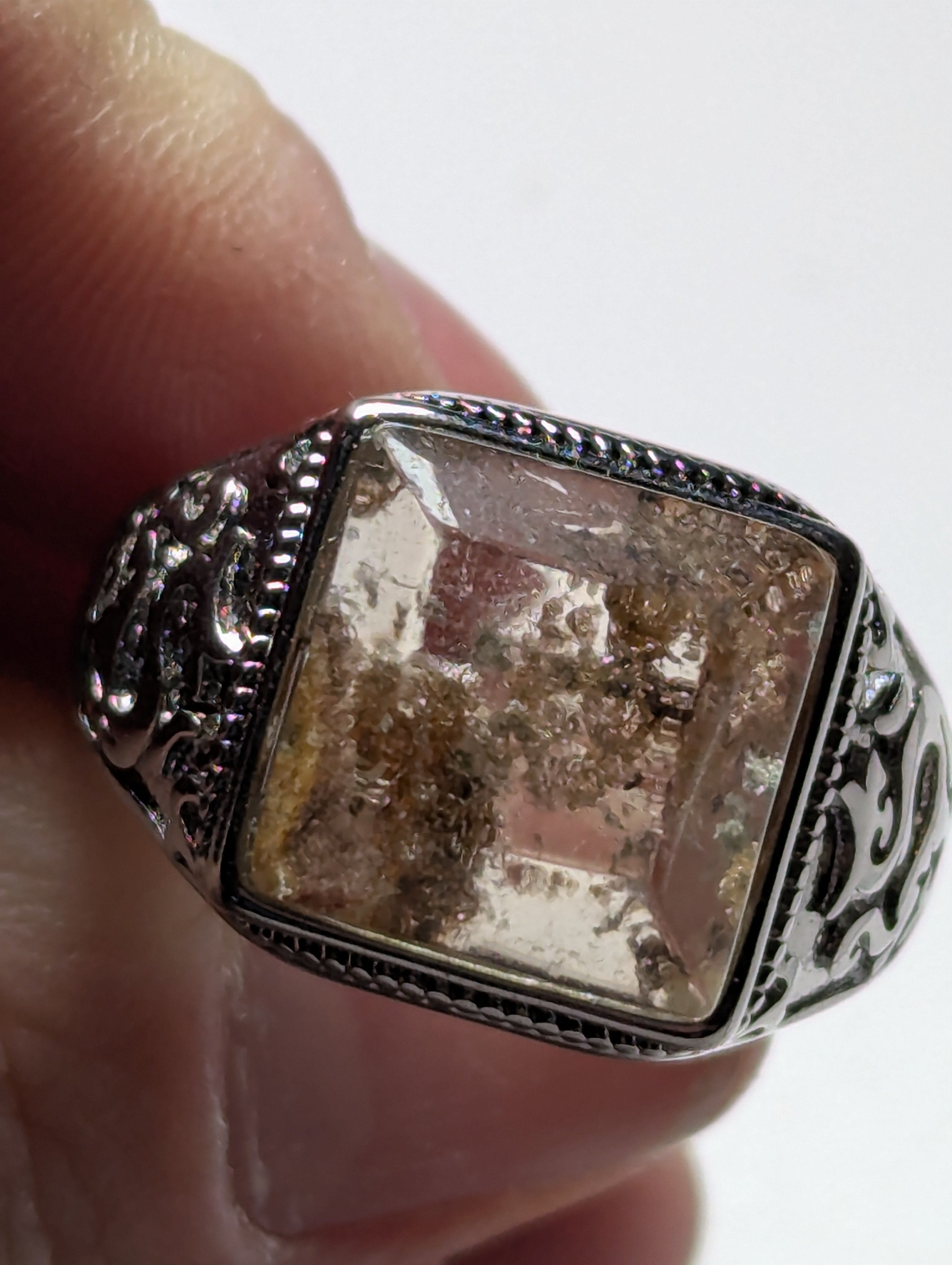 Garden quartz crystal adjustable ring stainless steel
