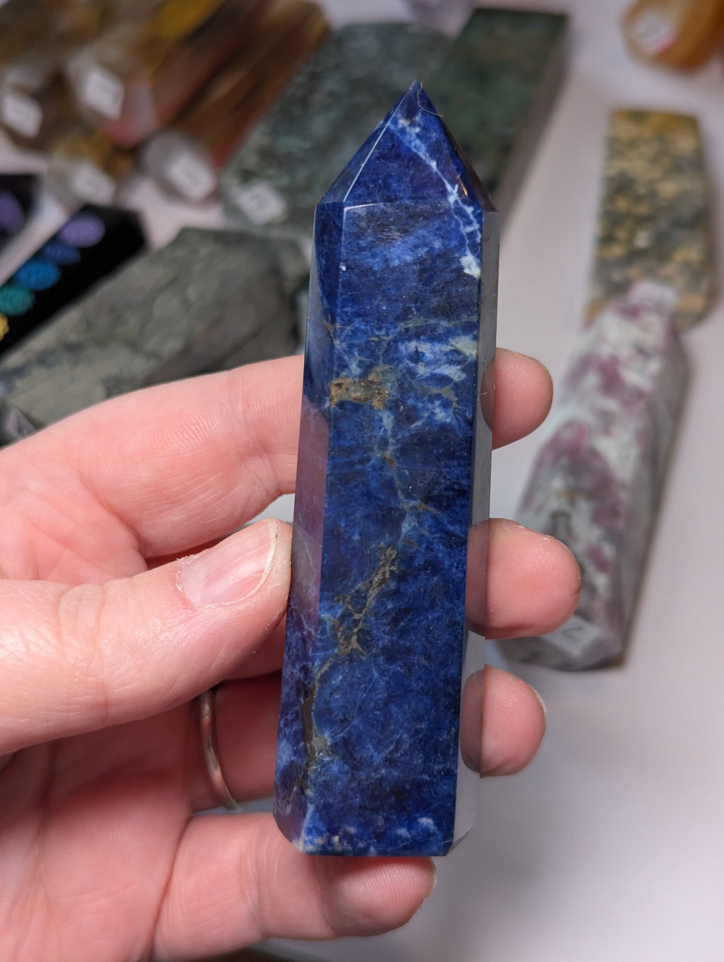 Sodalite crystal tower carving