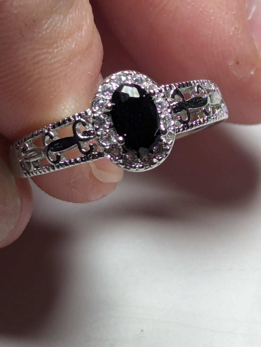 Black tourmaline crystal adjustable ring stainless steel