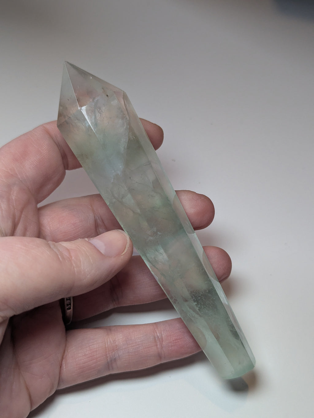 Green flouite crystal wand with stand UV reactive