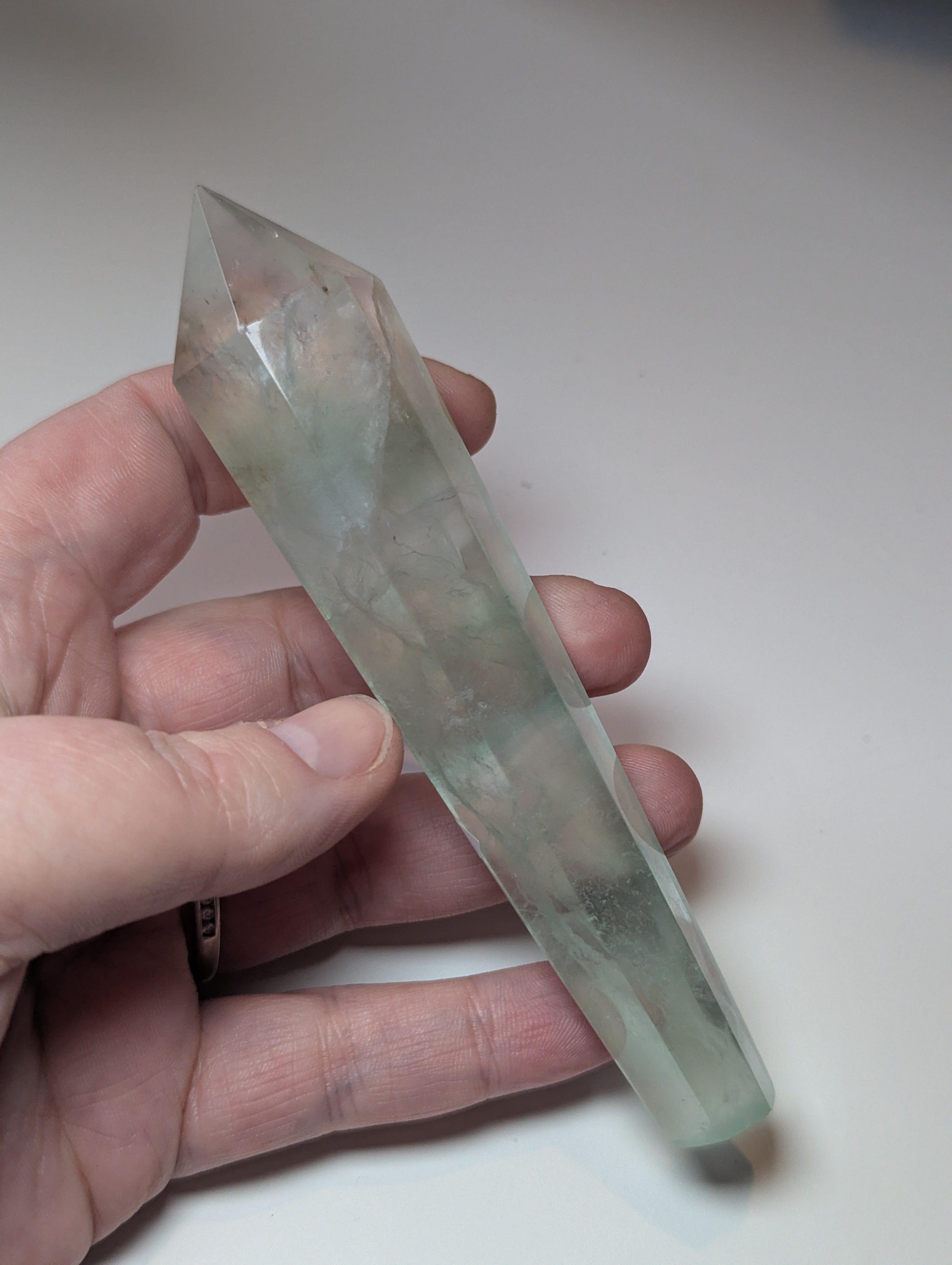 Green flouite crystal wand with stand UV reactive