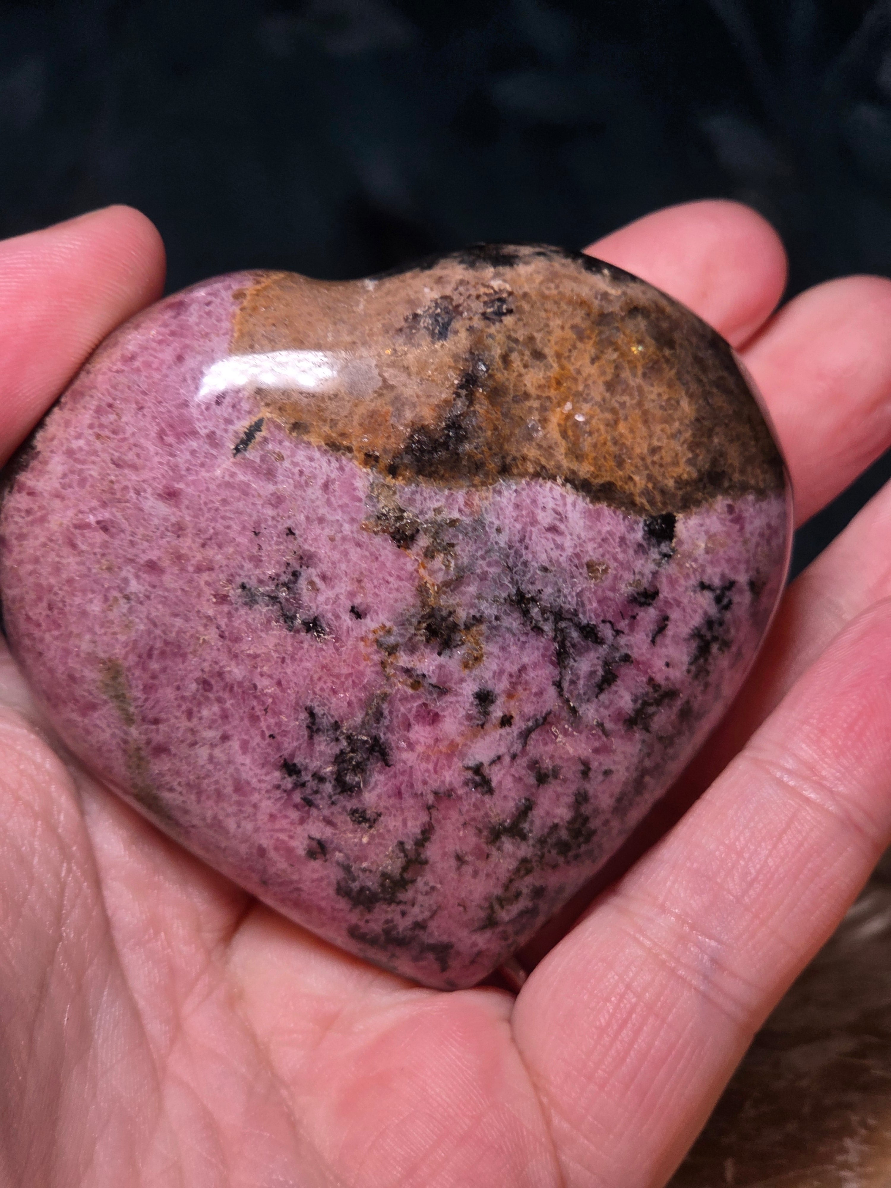 Rhodonite crystal puffy heart carving
