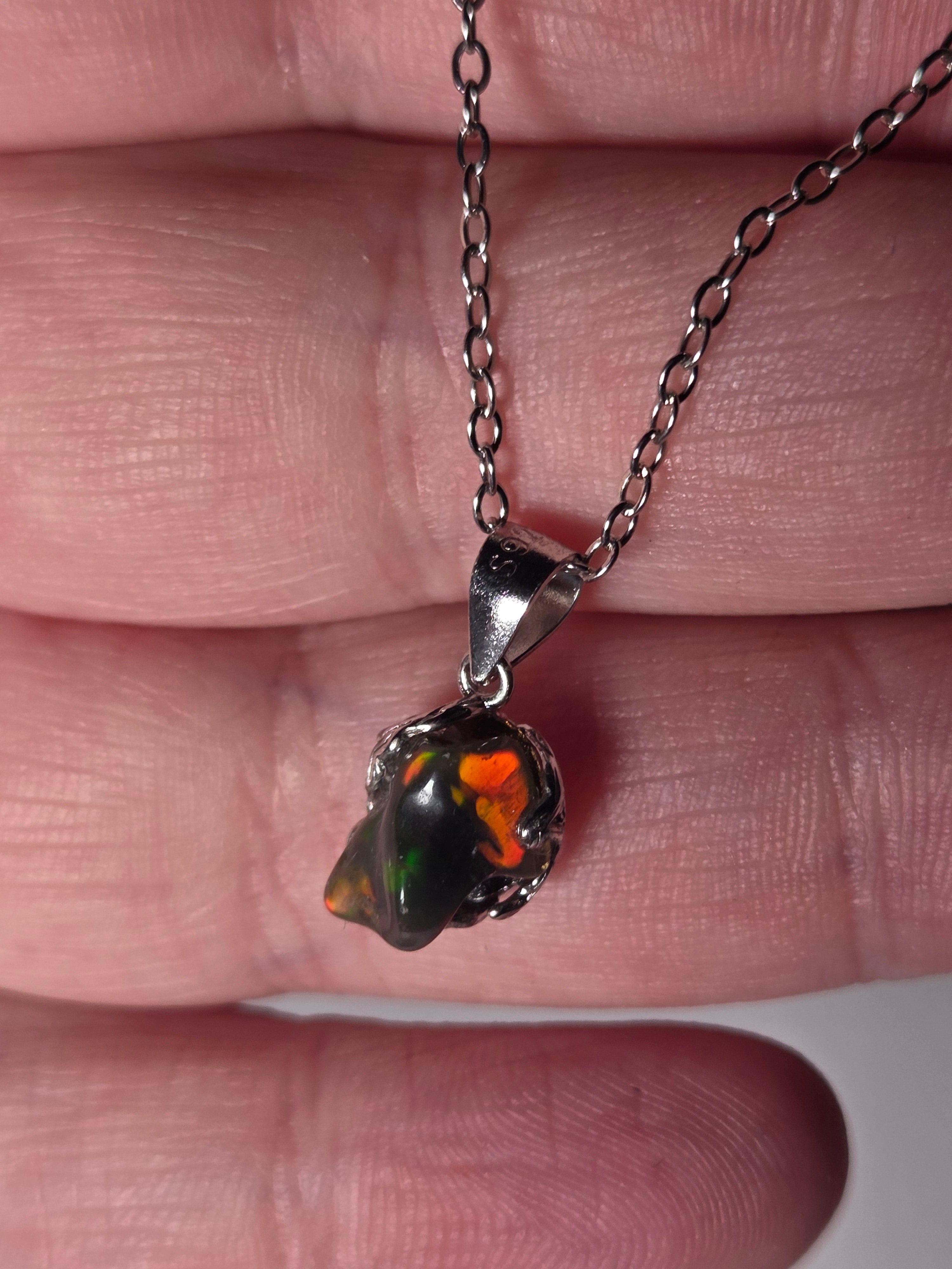 Ethiopian black Opal necklace s295