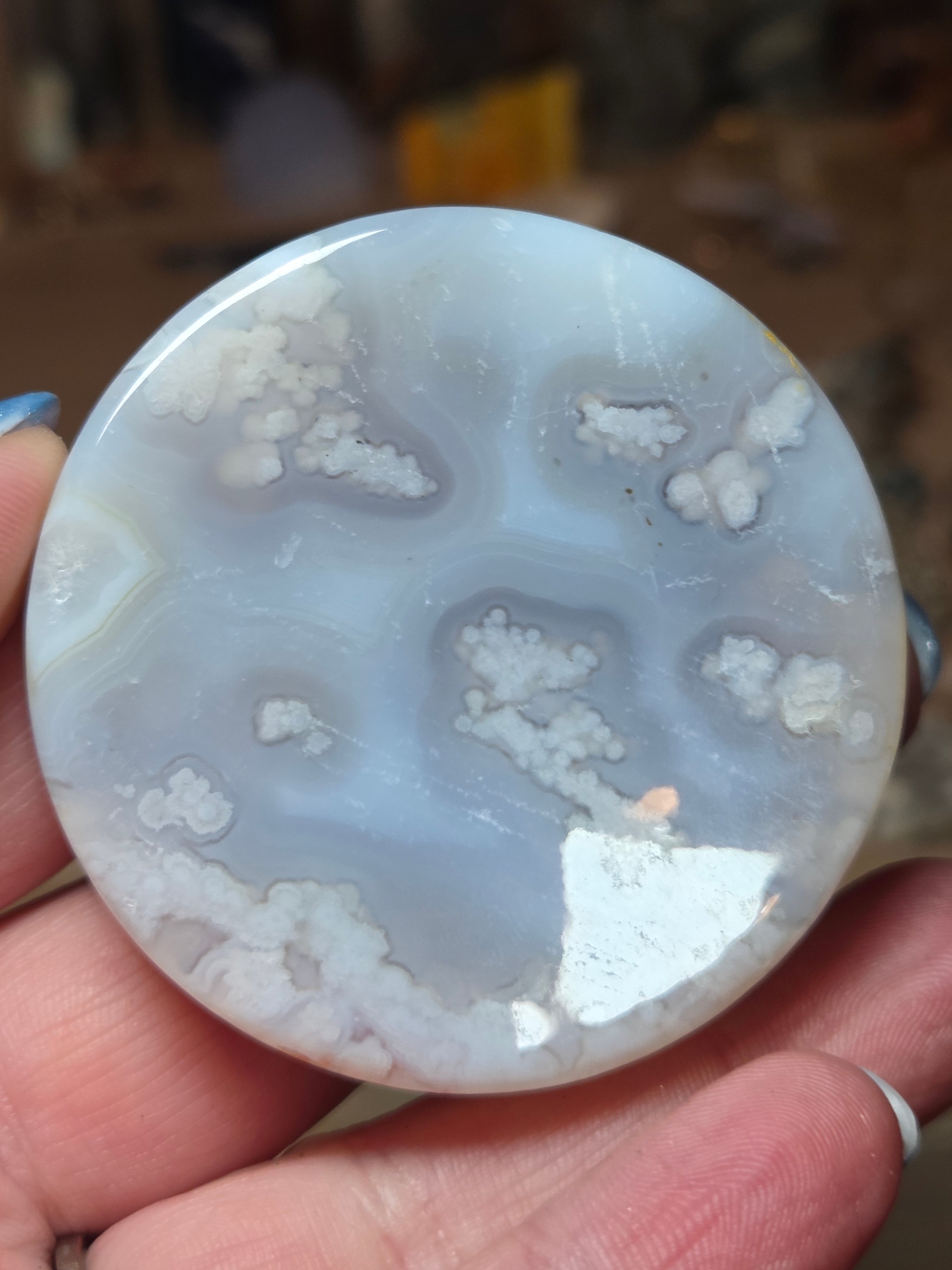 Natural blue flower agate crystal trinket bowl
