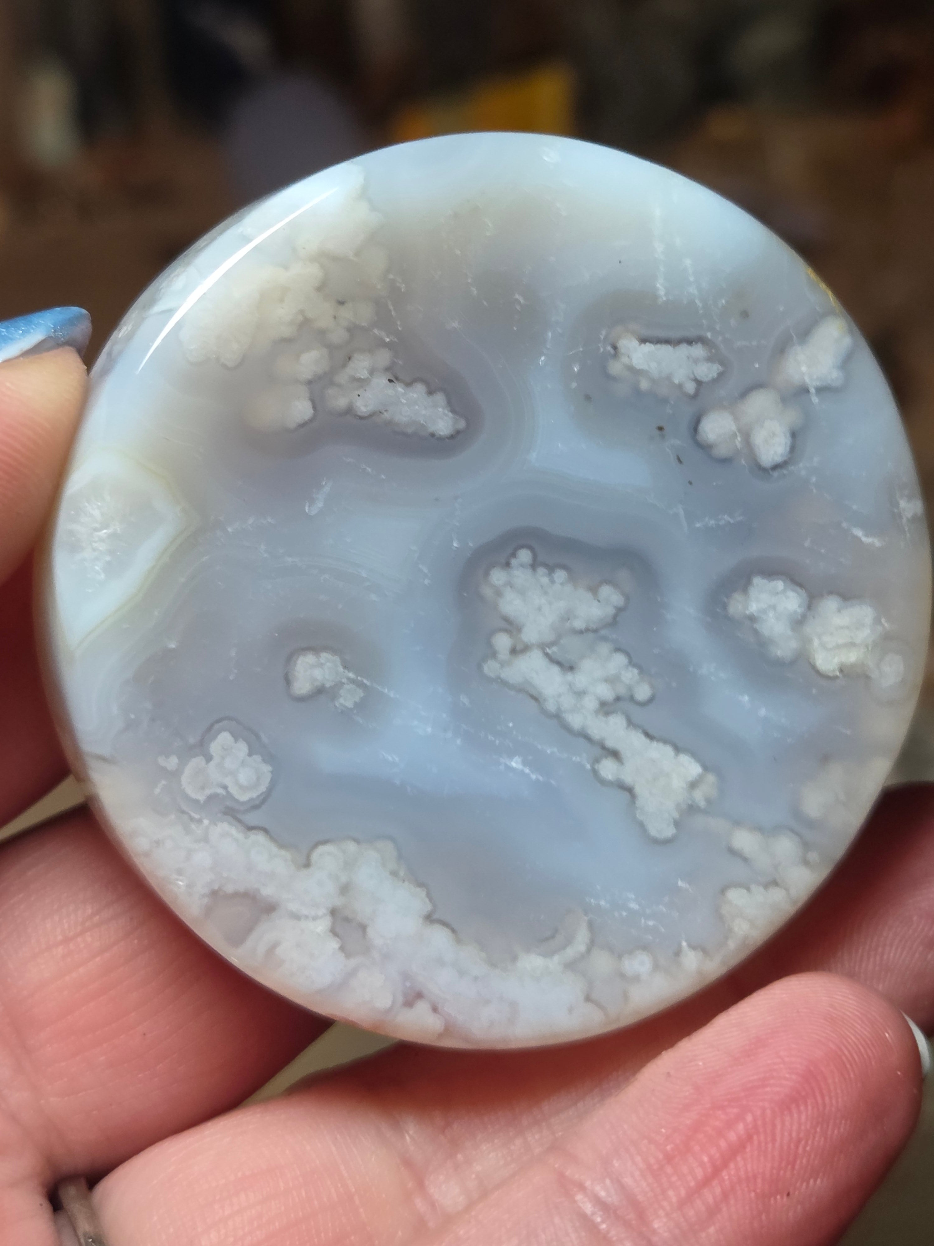 Natural blue flower agate crystal trinket bowl