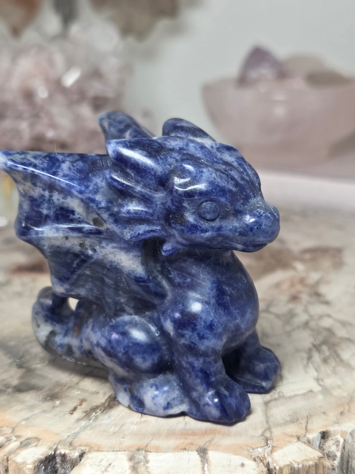 Sodalite crystal dragon carving