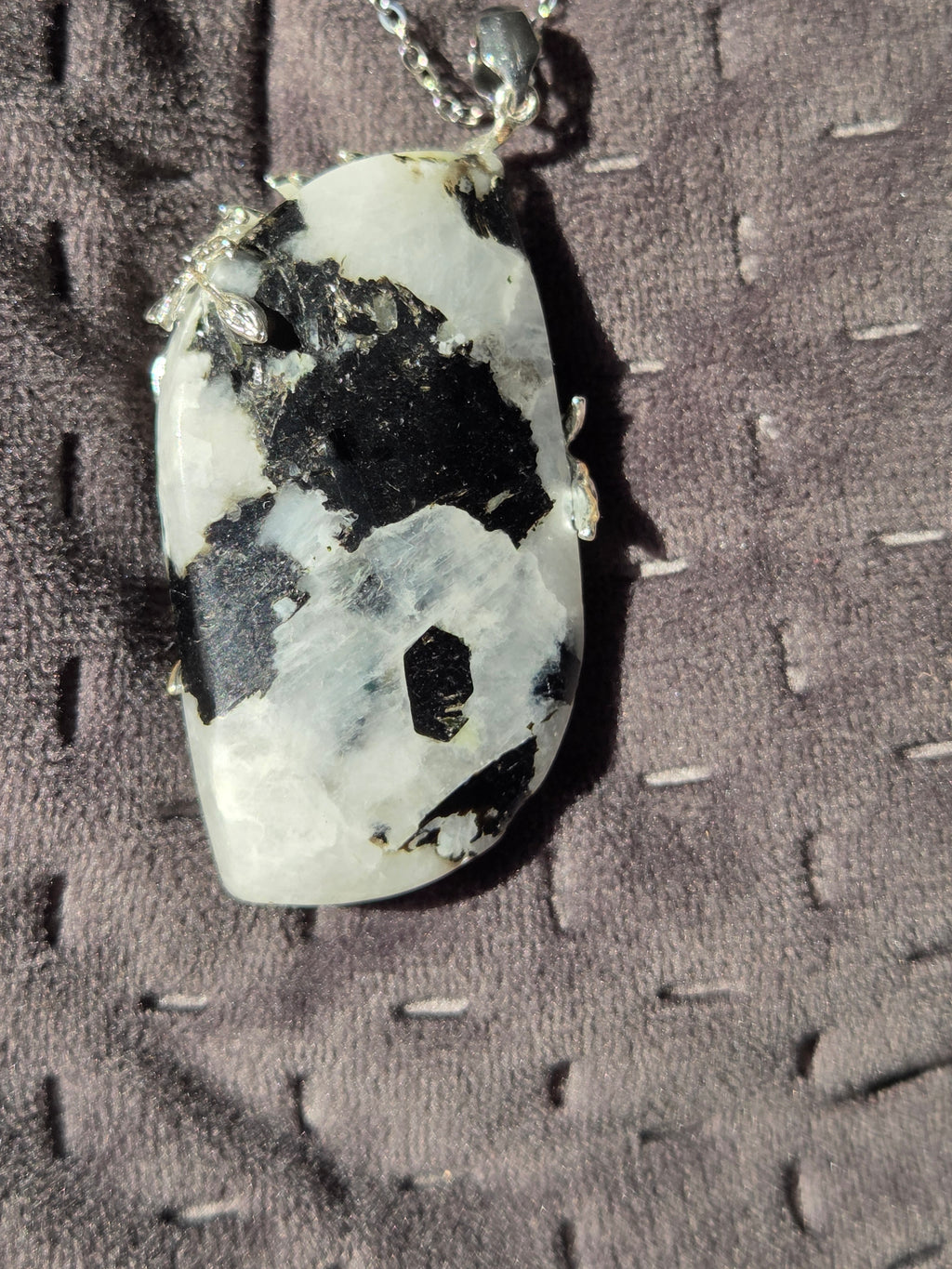 Large pendant rainbow moonstone crystal necklace