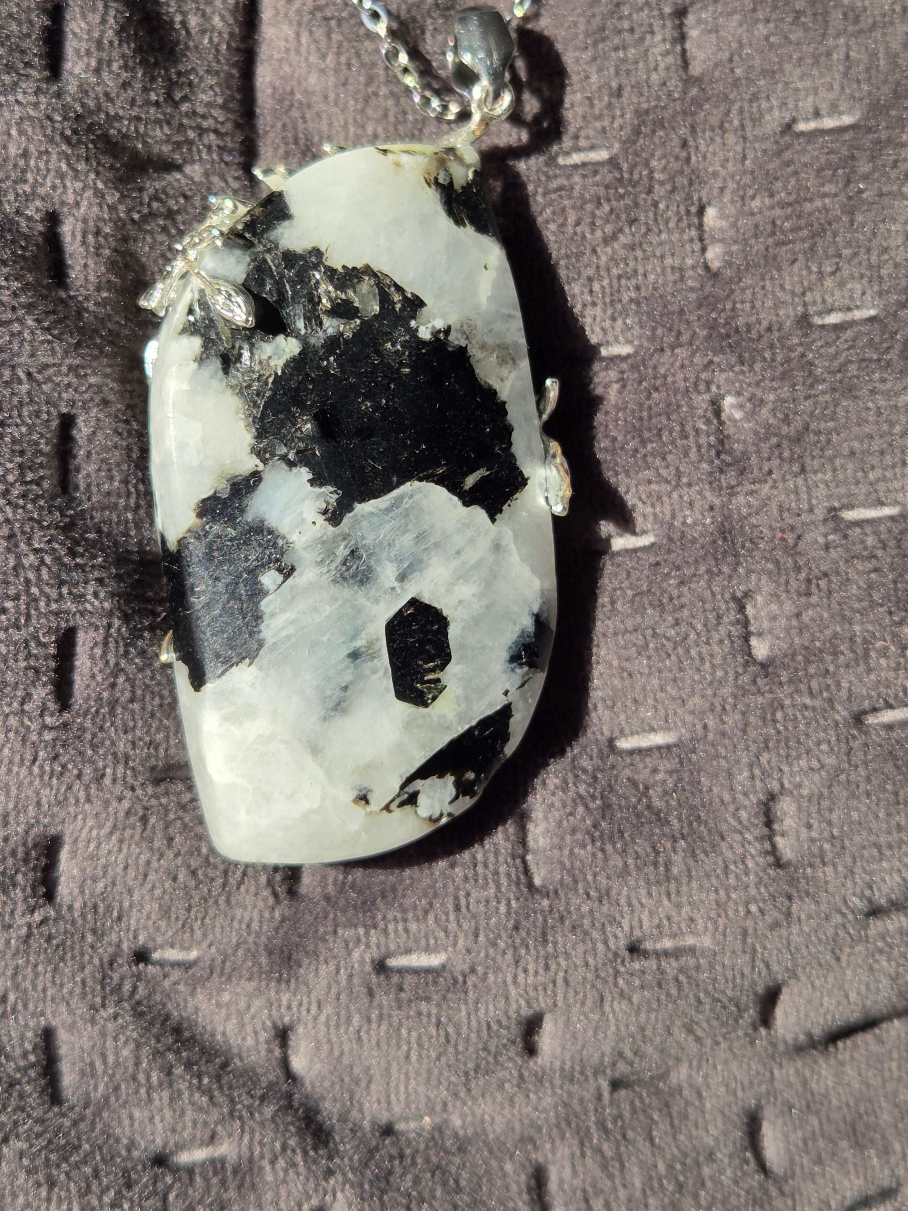 Large pendant rainbow moonstone crystal necklace