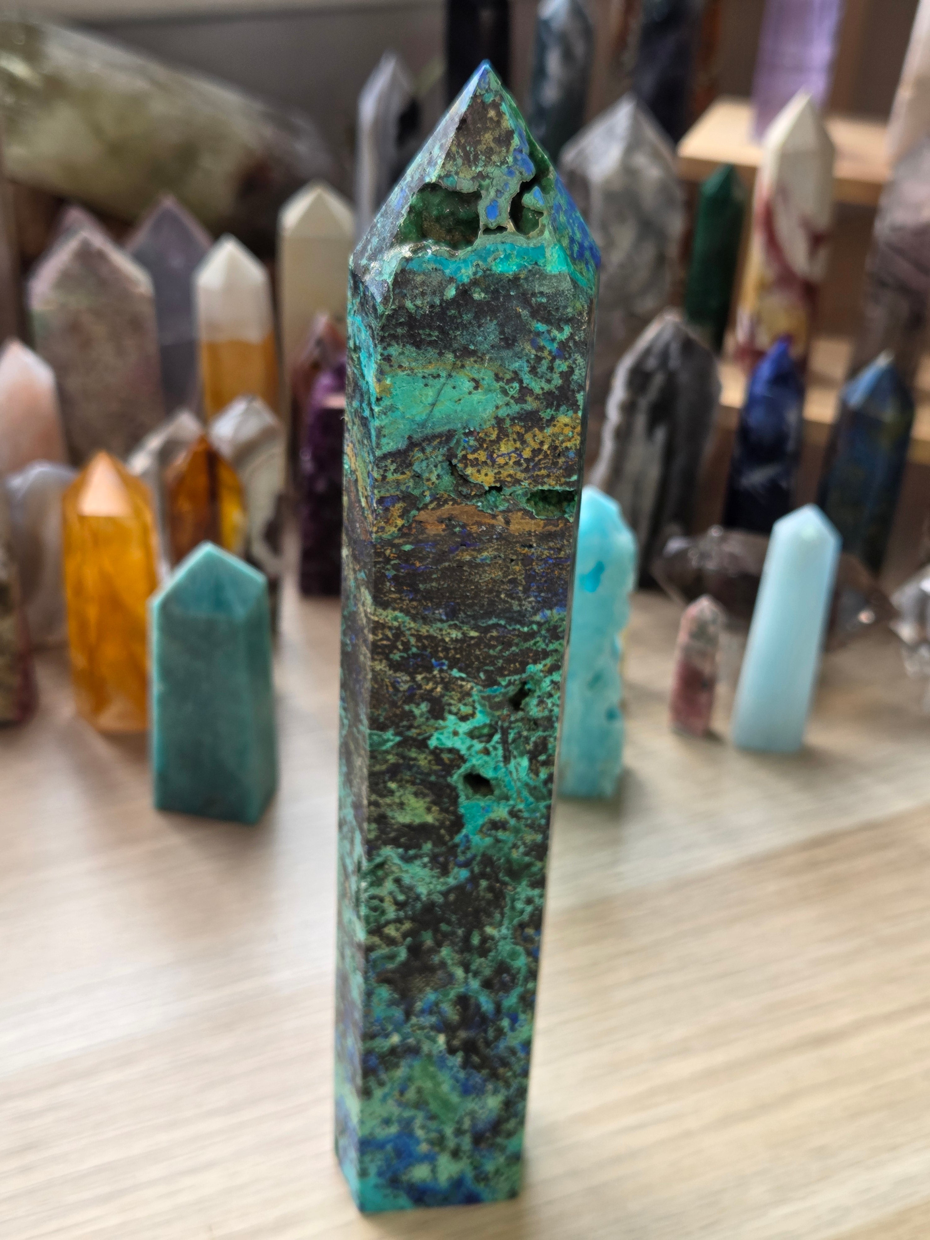 23cm Chrysocolla malicite Azerite  crystal tower