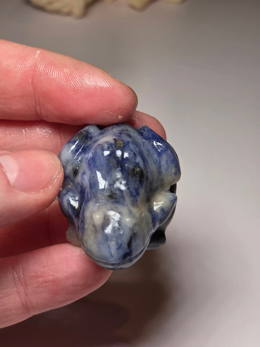 Blue  sodalite crystal frog carving