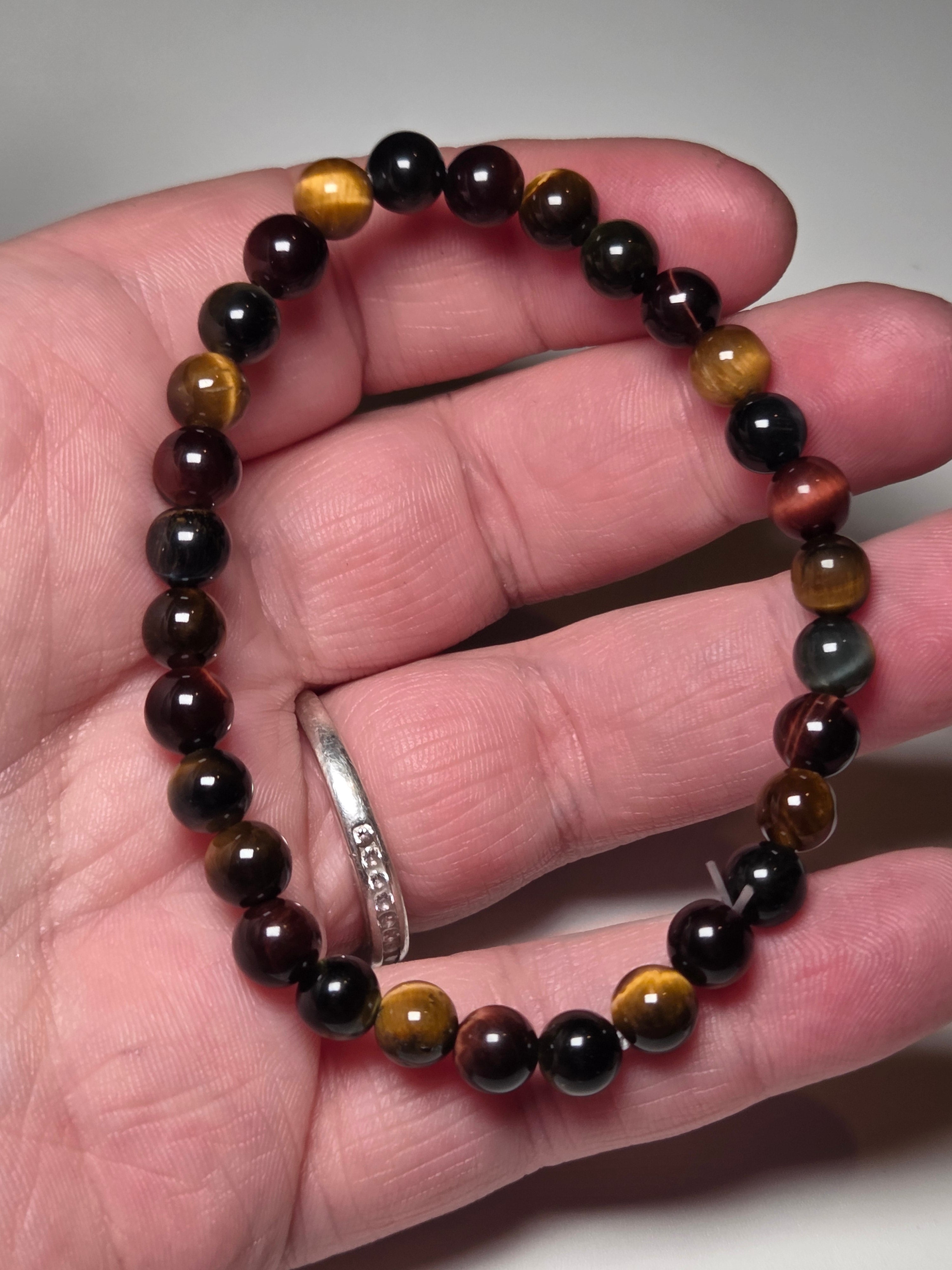 Yellow  blue and red natural tigers eye crystal bracelet
