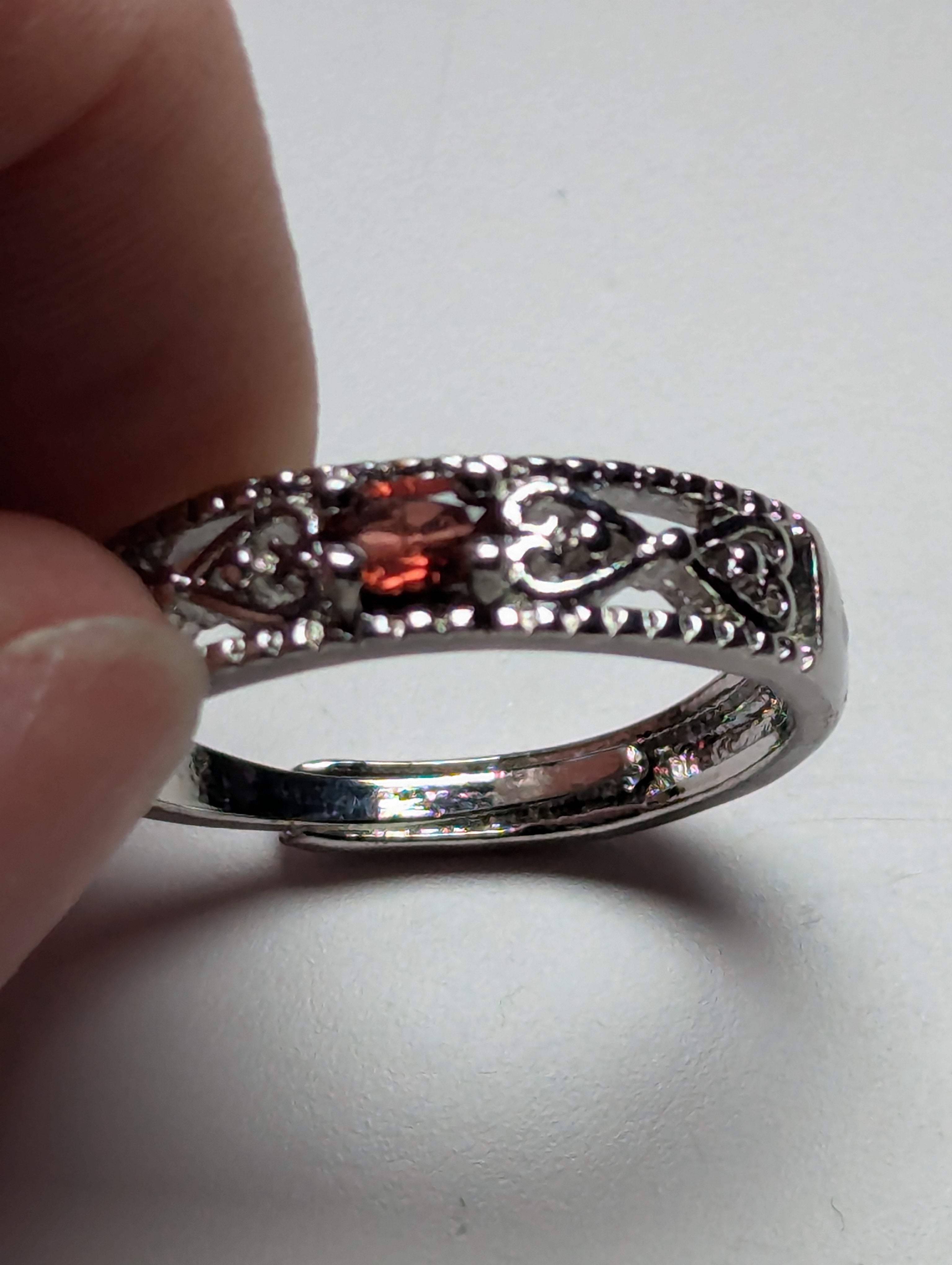 Garnet crystal adjustable ring stainless steel