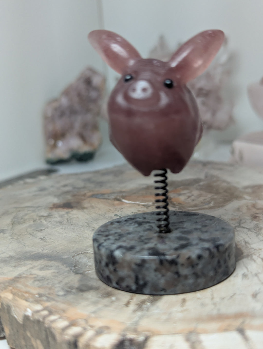 Strawberry quartz crystal flying  pig