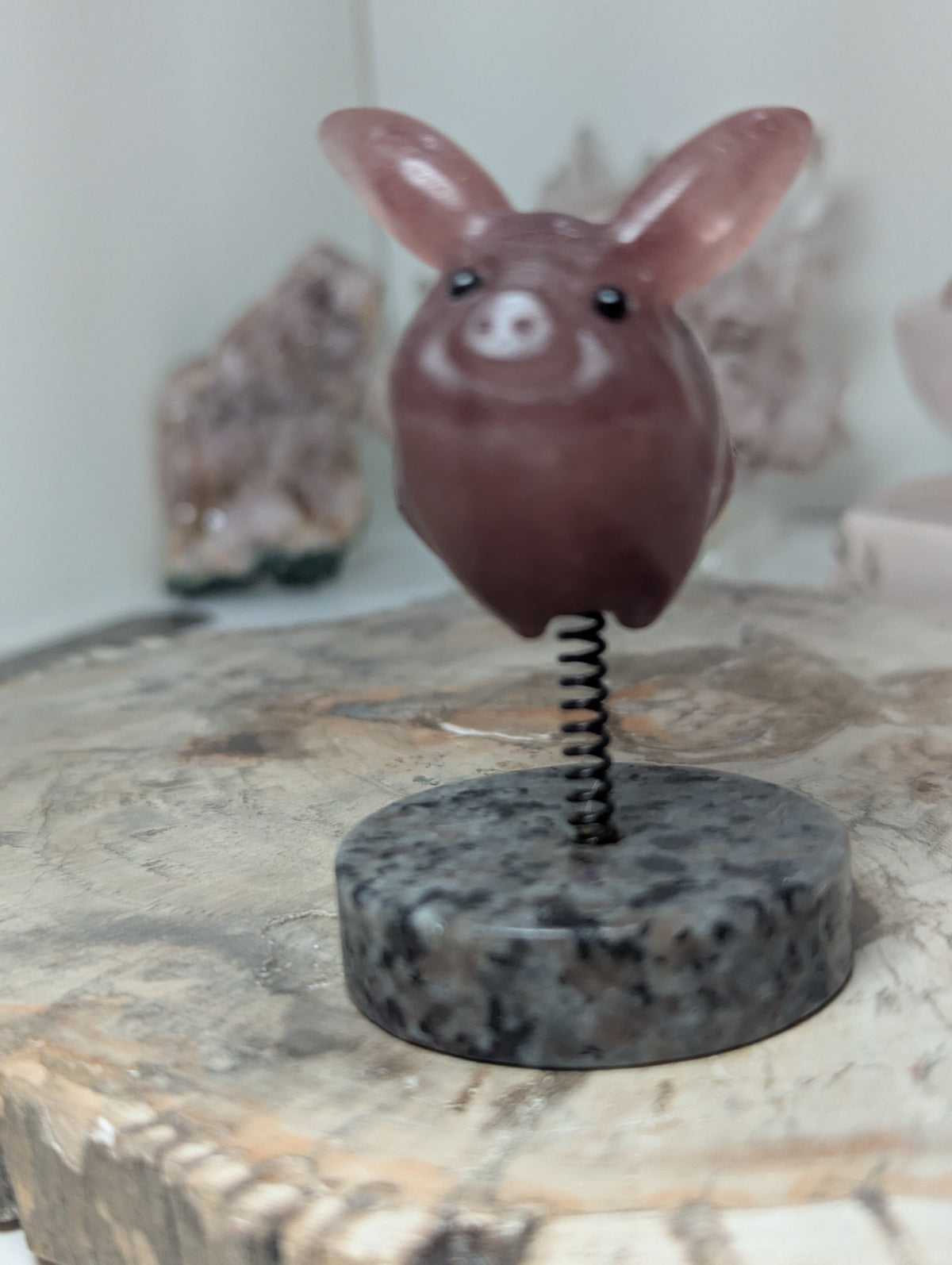 Strawberry quartz crystal flying  pig