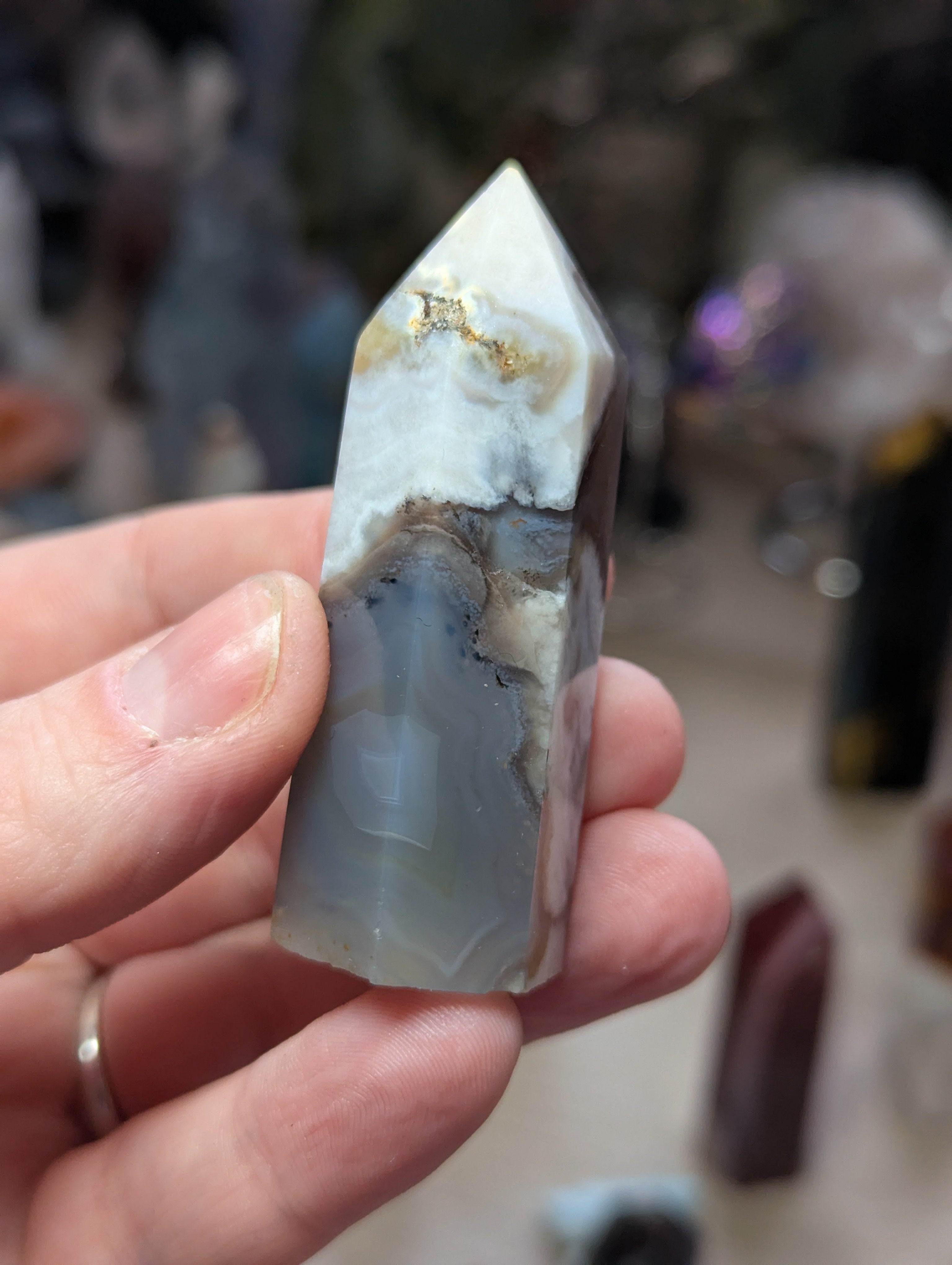 Black flower agate crystal tower