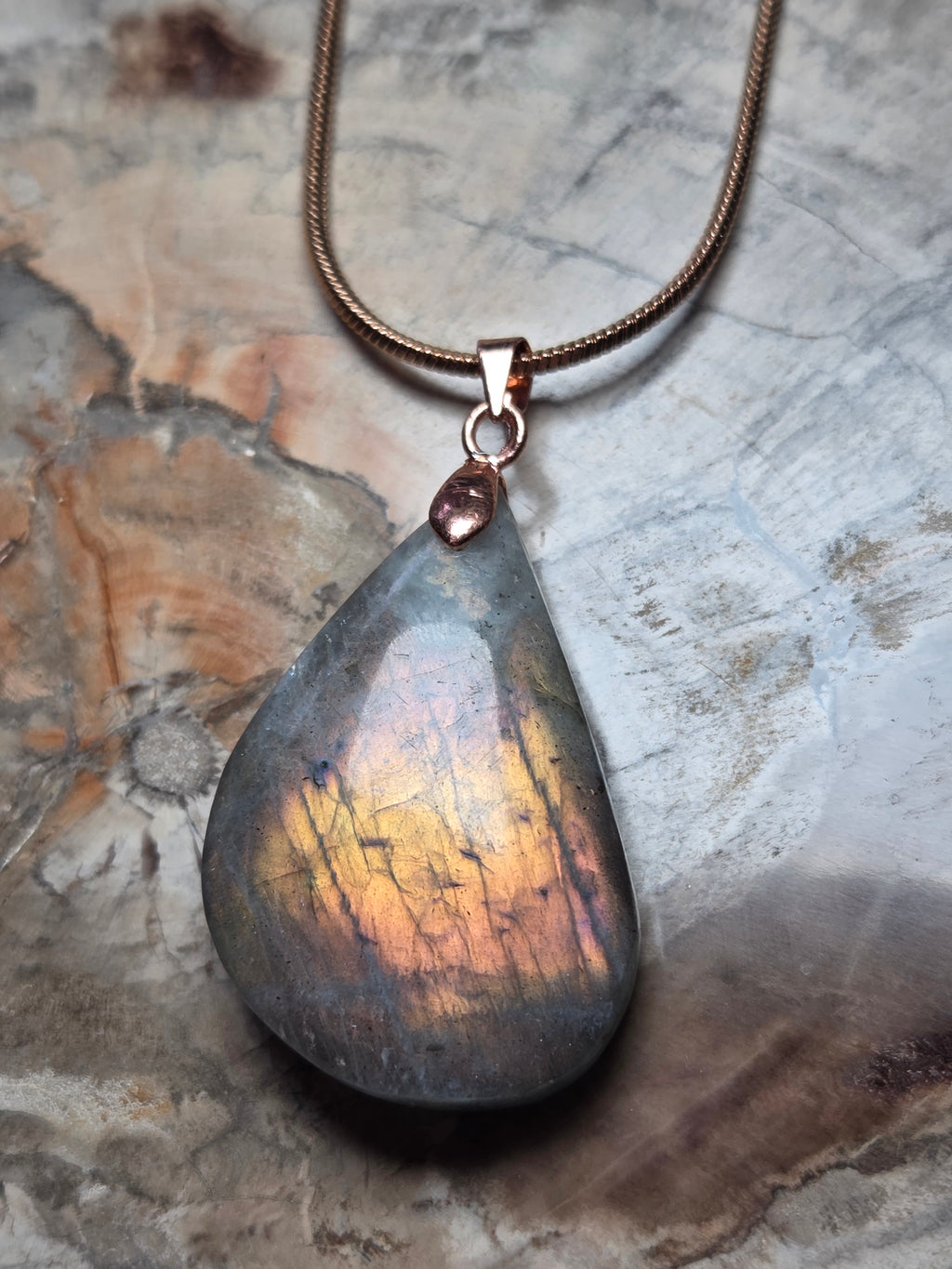 Labradorite crystal rose gold necklace