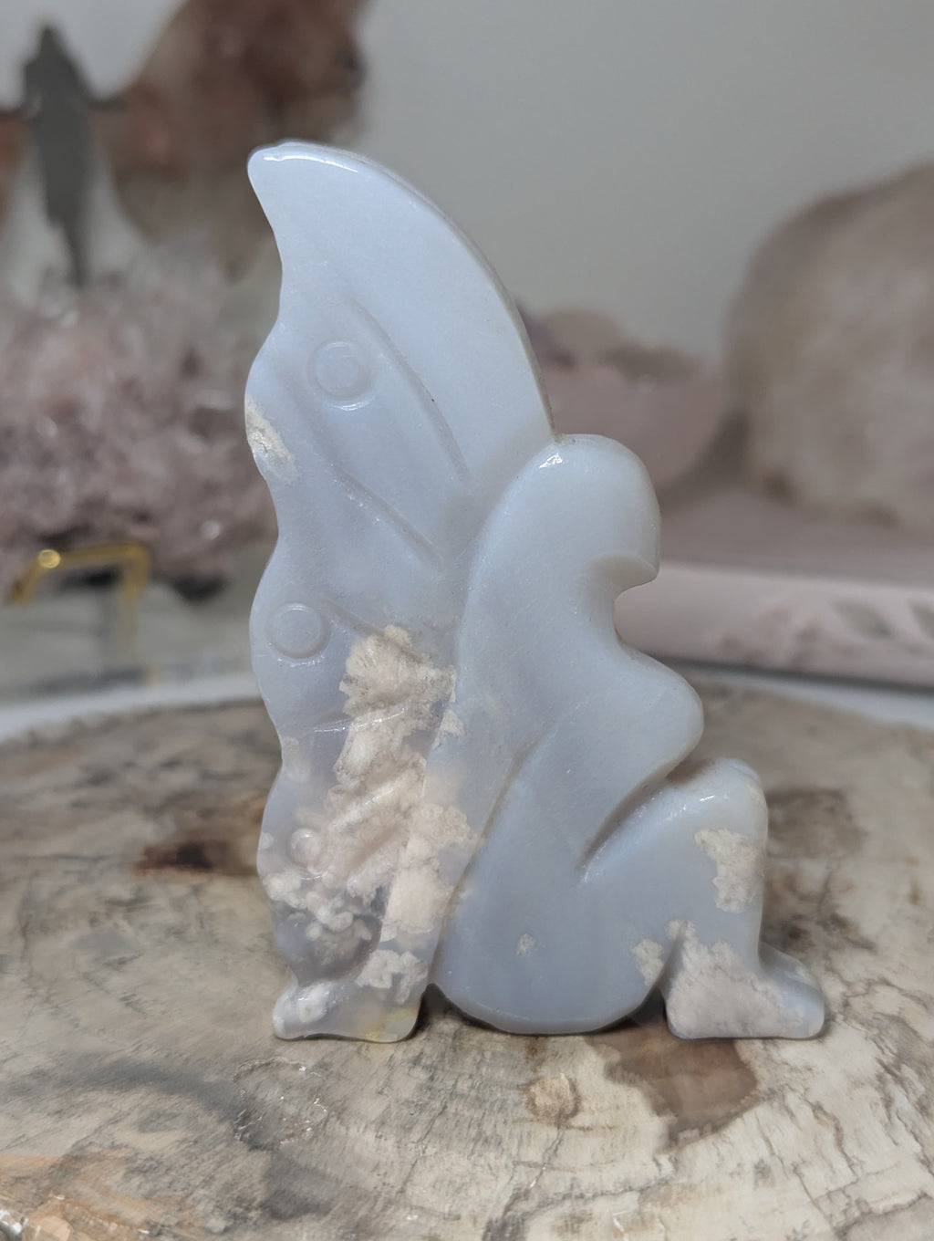 Blue flower agate crystal fairy carving