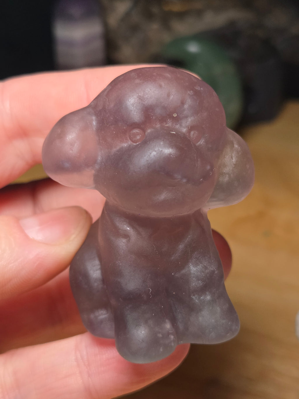 Flourite crystal teddy dog carving