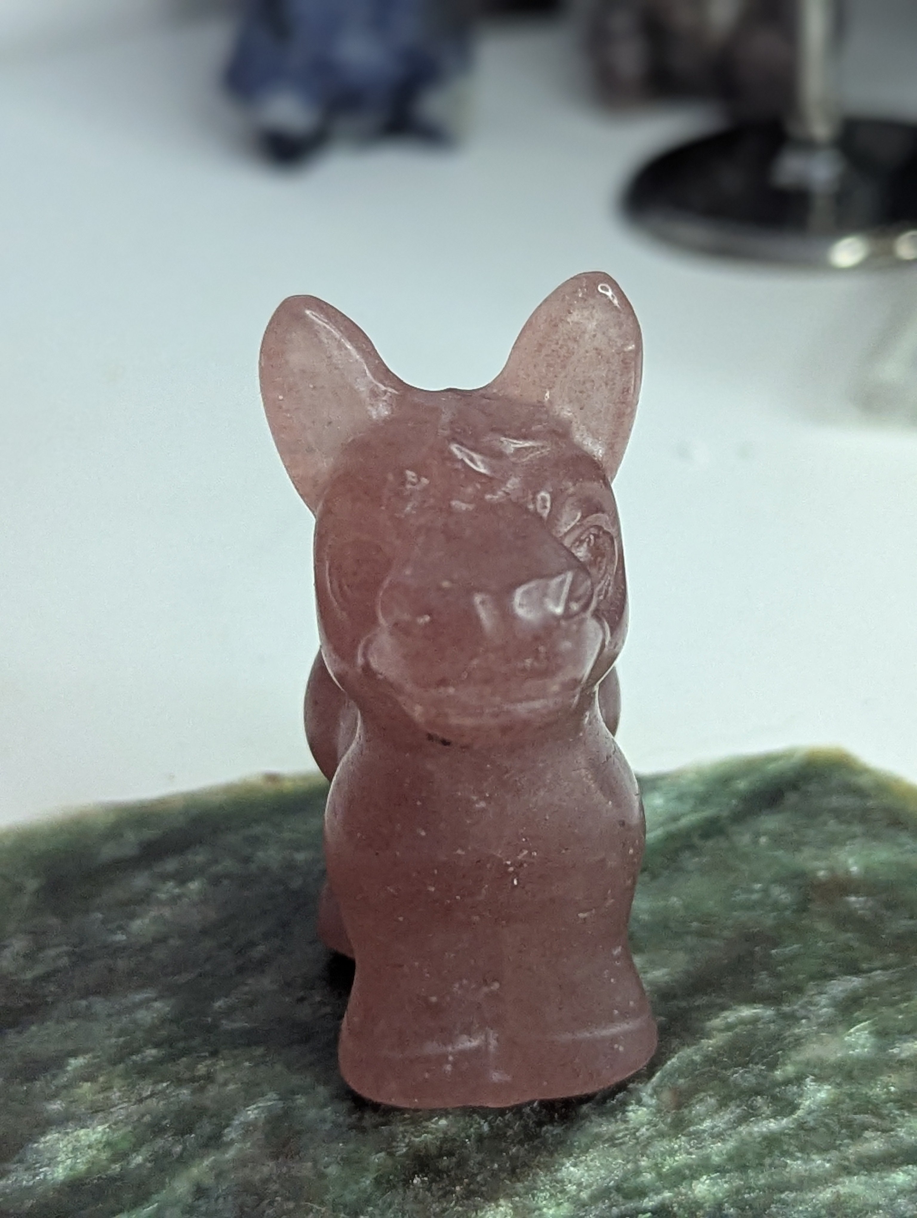 Strawberry quartz crystal donkey carving