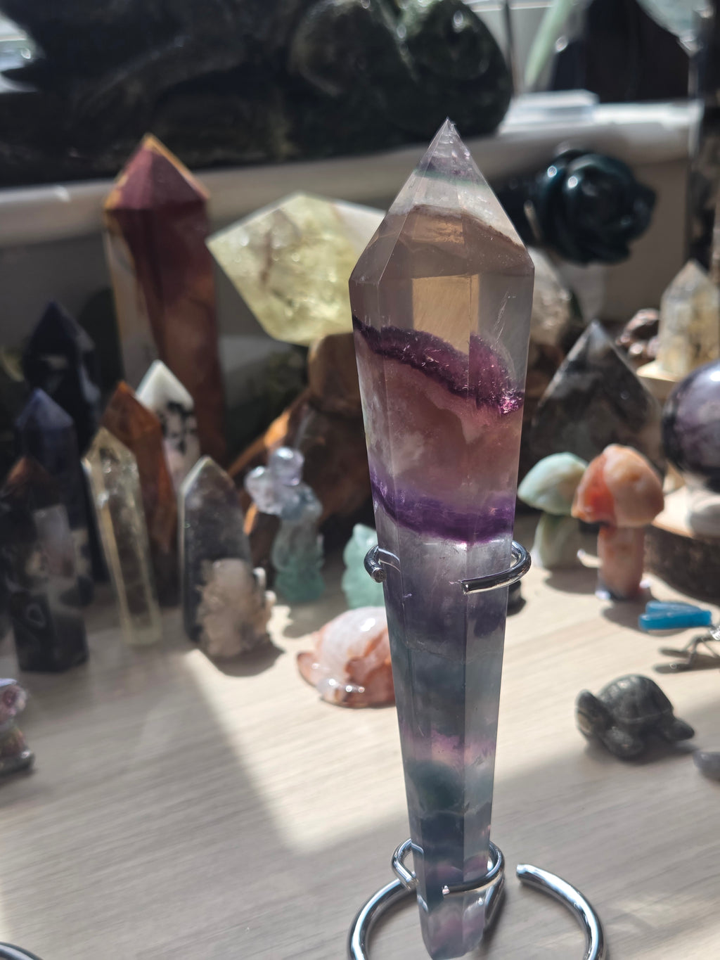 Amazing flourite crystal wand with stand