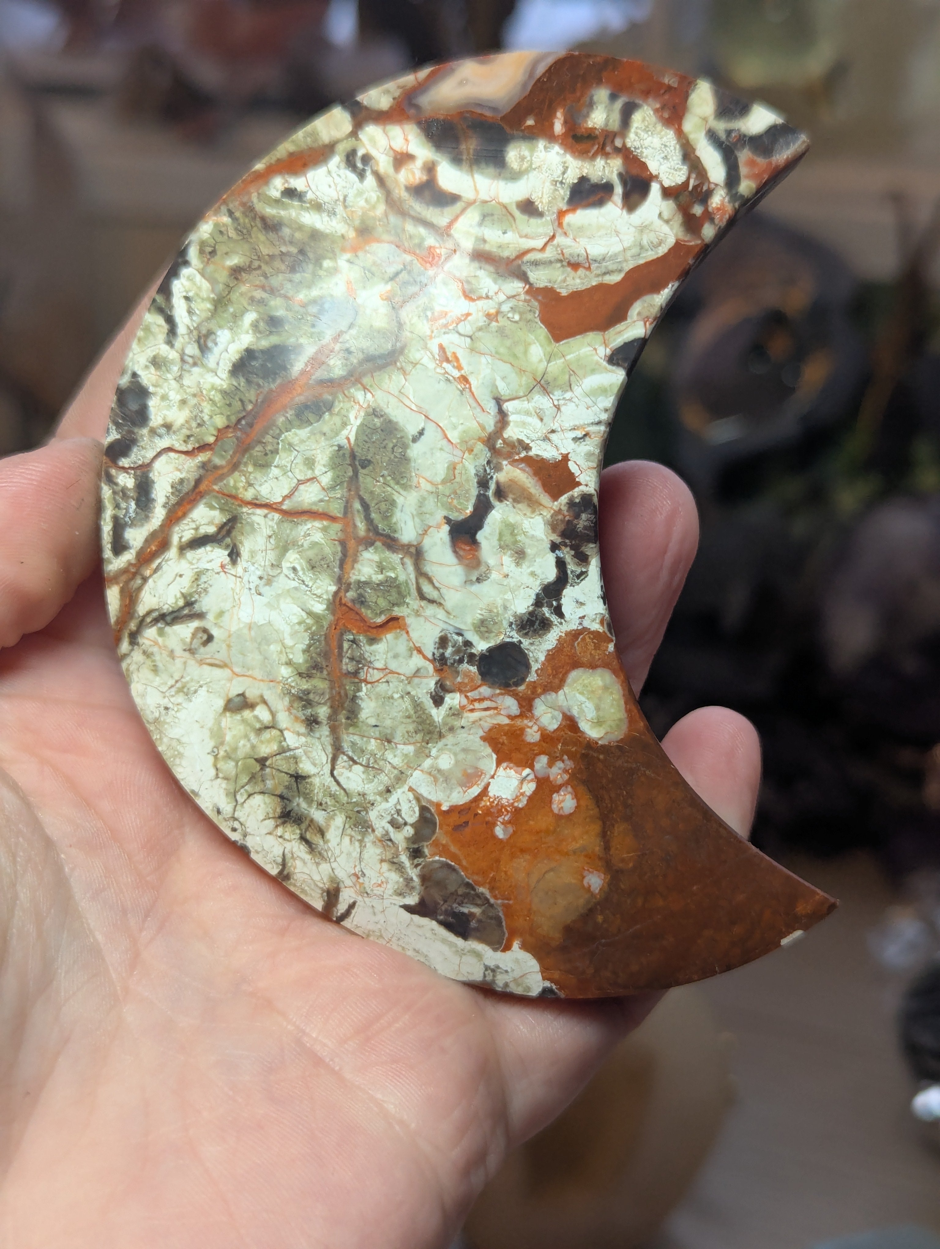 Money agate crystal moon with Stand UV reactive