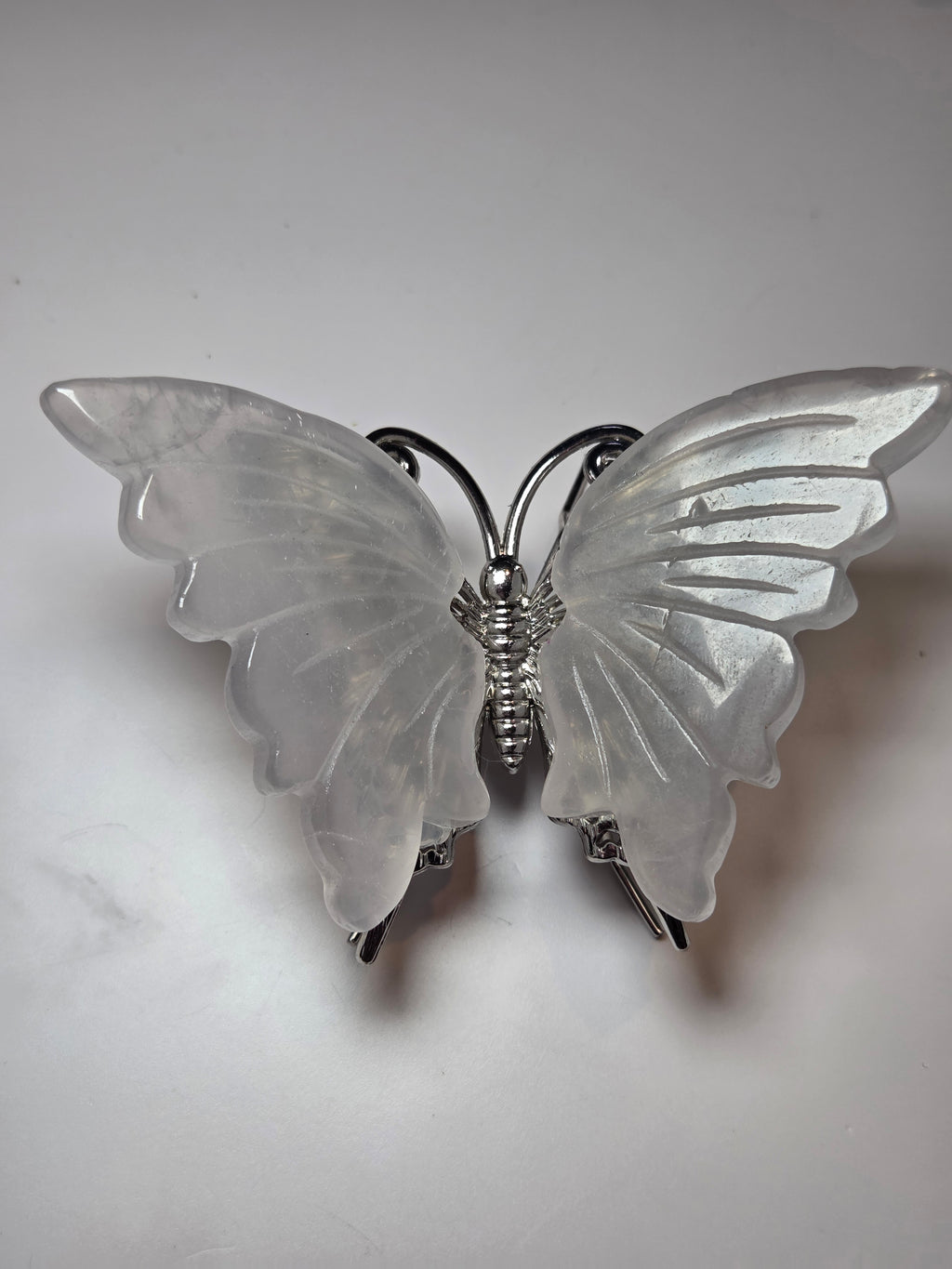 Clear quartz crystal butterfly carving
