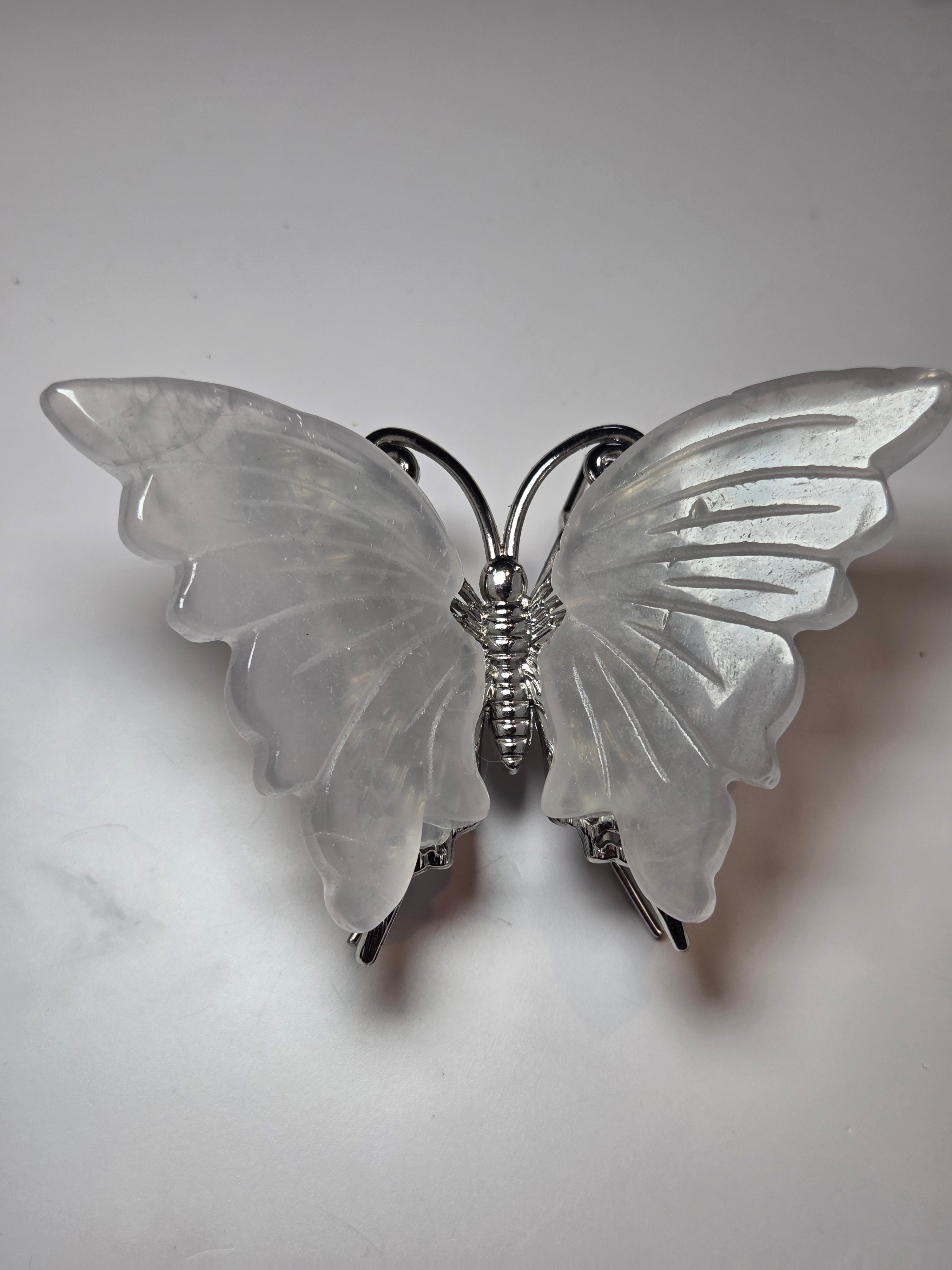Clear quartz crystal butterfly carving