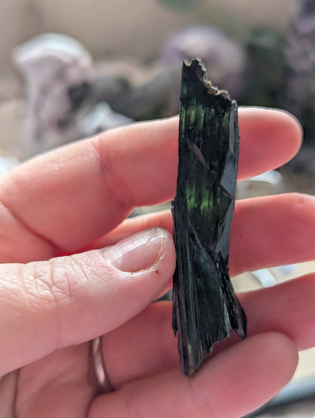 Vivianite specimen in box
