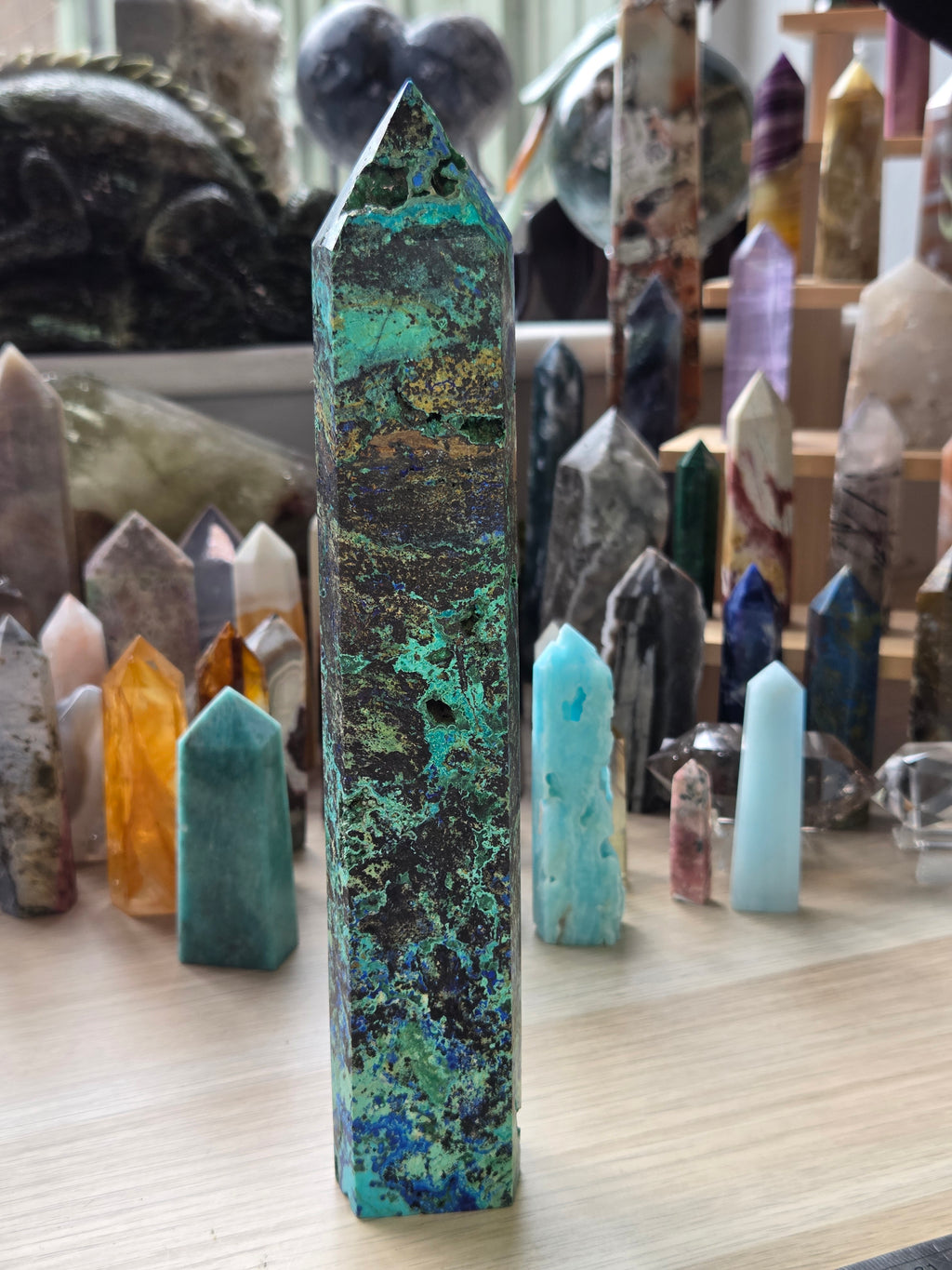 23cm Chrysocolla malicite Azerite  crystal tower