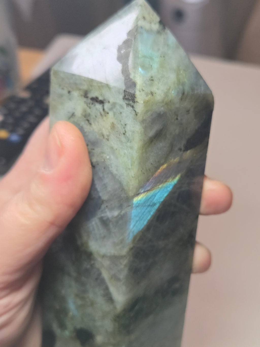 Labradorite crystal tower carving
