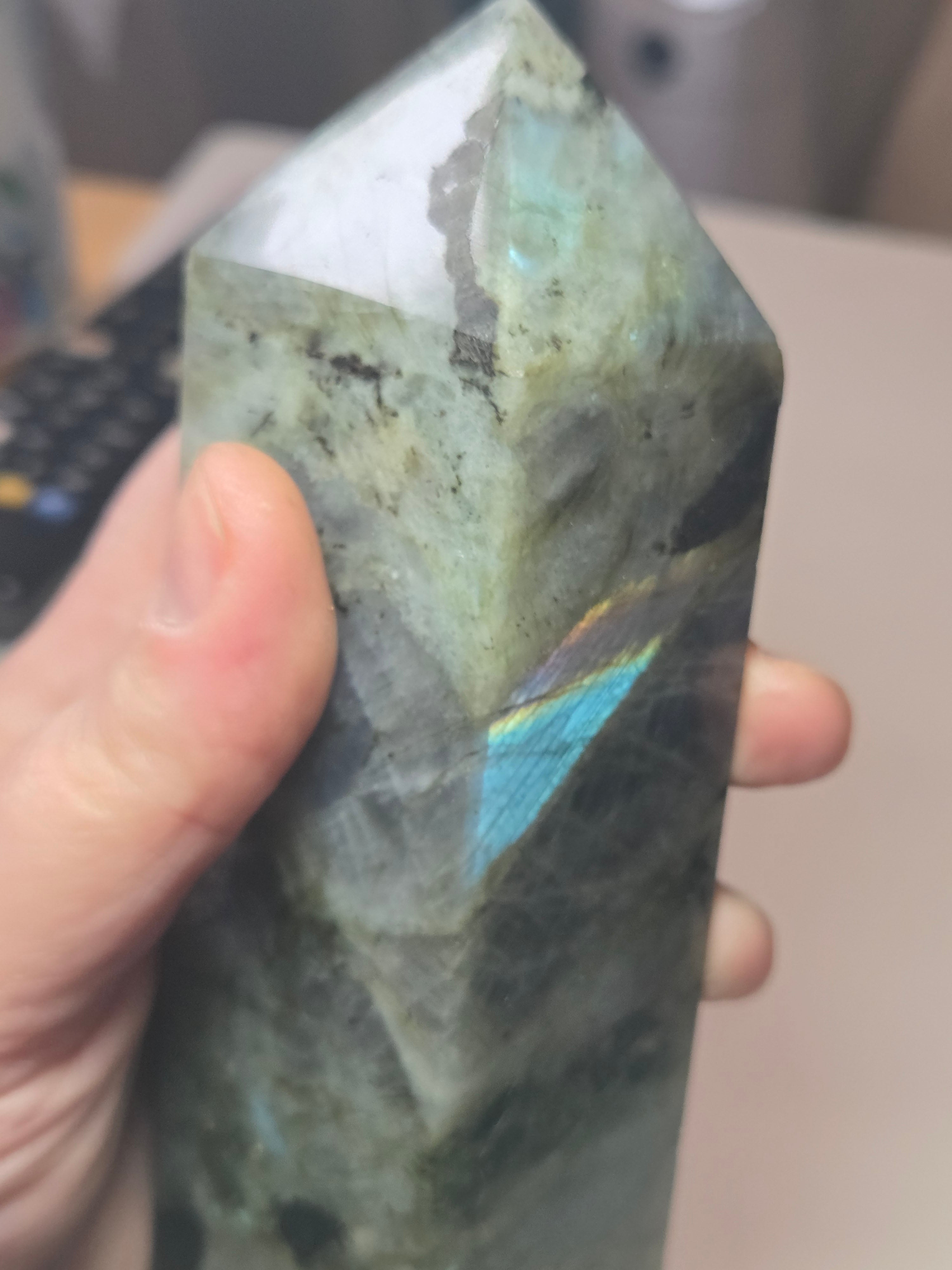 Labradorite crystal tower carving