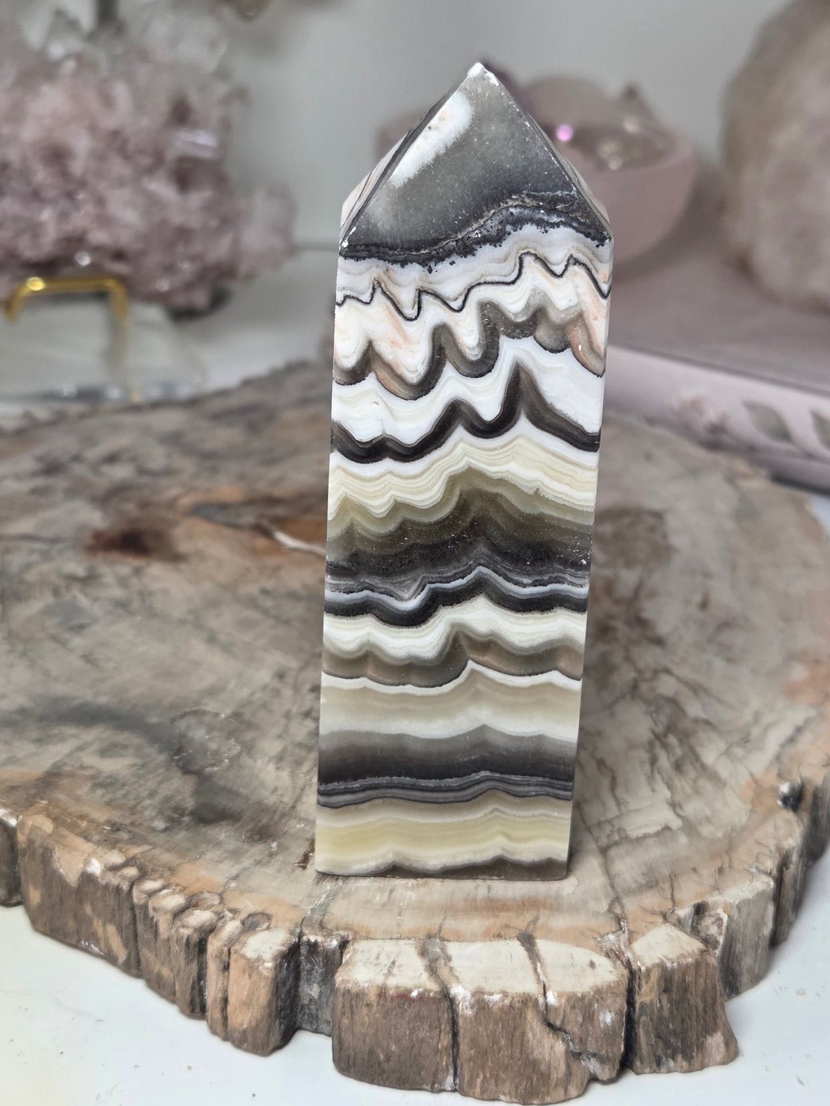 Orange calcite crystal tower