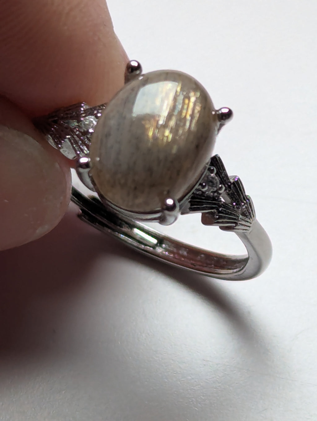 Black golden moonstone crystal adjustable ring stainless steel